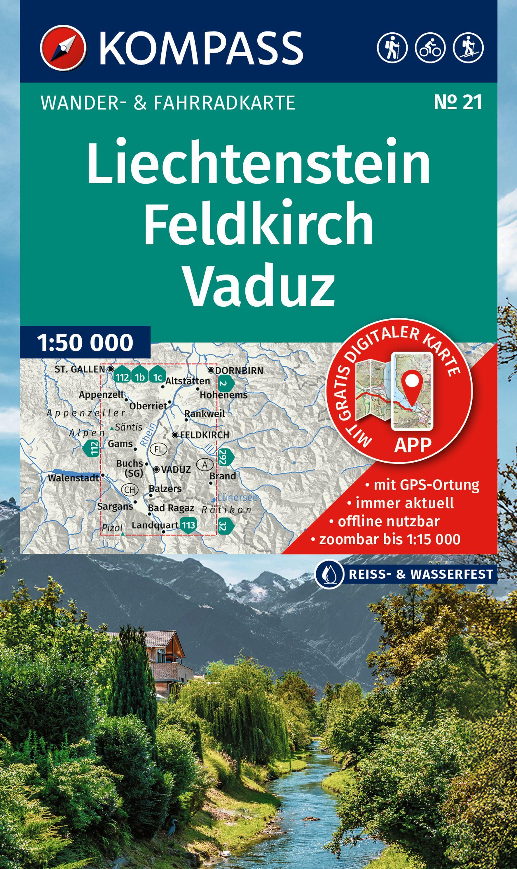 Vorderes Coverbild KOMPASS Wanderkarte 21 Liechtenstein, Feldkirch, Vaduz 1:50.000