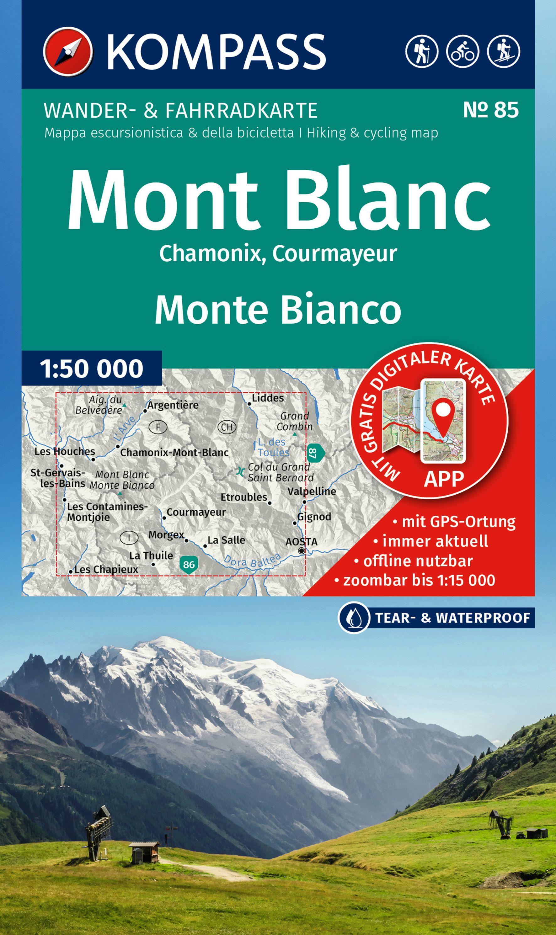 Vorderes Coverbild KOMPASS Wanderkarte 85 Mont Blanc / Monte Bianco 1:50.000