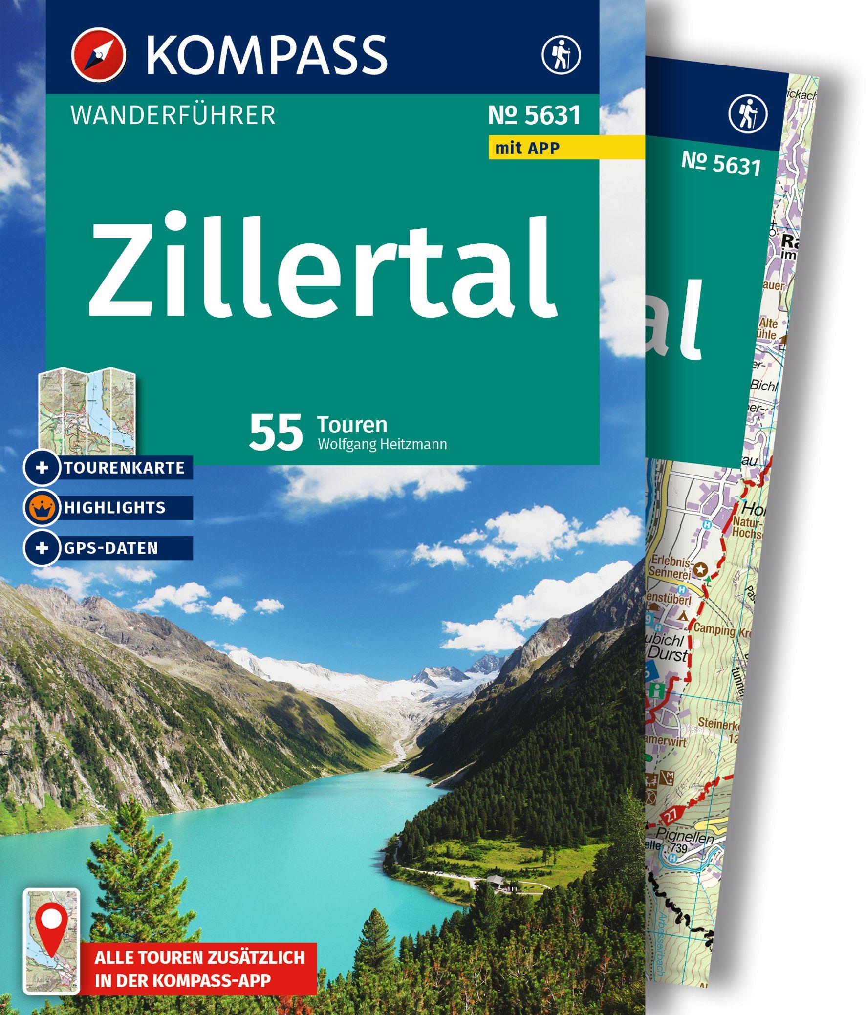 Vorderes Coverbild KOMPASS Wanderführer Zillertal, 55 Touren mit Extra-Tourenkarte