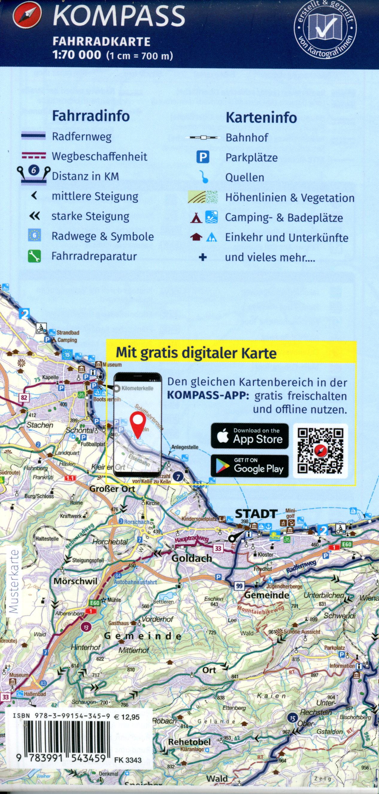 Beispielinhalt (Bild) KOMPASS Fahrradkarte 3343 Nürnberg und Umgebung 1:70.000