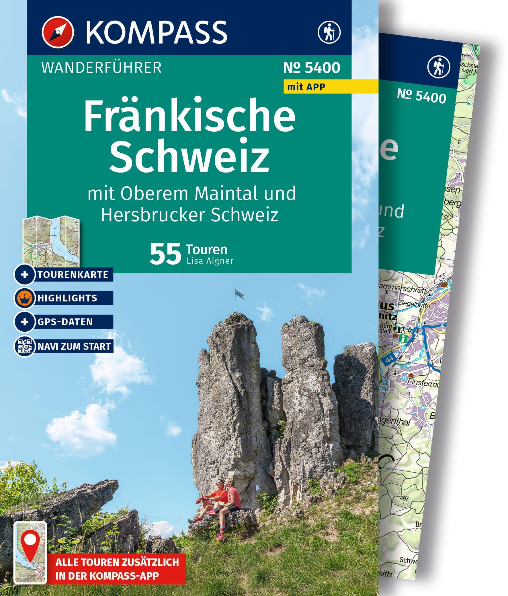 Vorderes Coverbild KOMPASS Wanderführer Fränkische Schweiz mit Oberem Maintal und Hersbrucker Schweiz, 55 Touren mit Extra-Tourenkarte