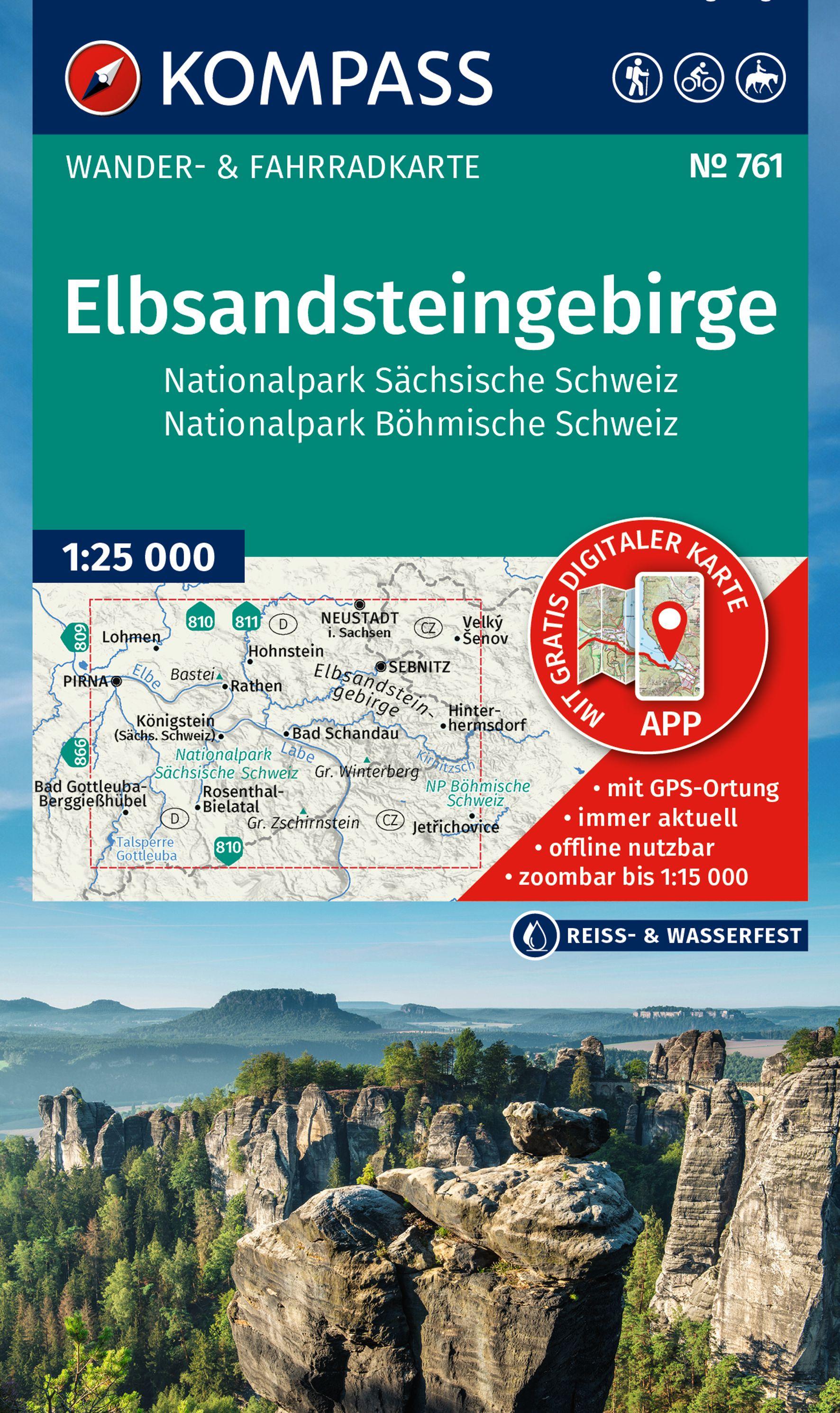 Vorderes Coverbild KOMPASS Wanderkarte 761 Elbsandsteingebirge, Nationalpark Sächsische Schweiz, Nationalpark Böhmische Schweiz 1:25.000