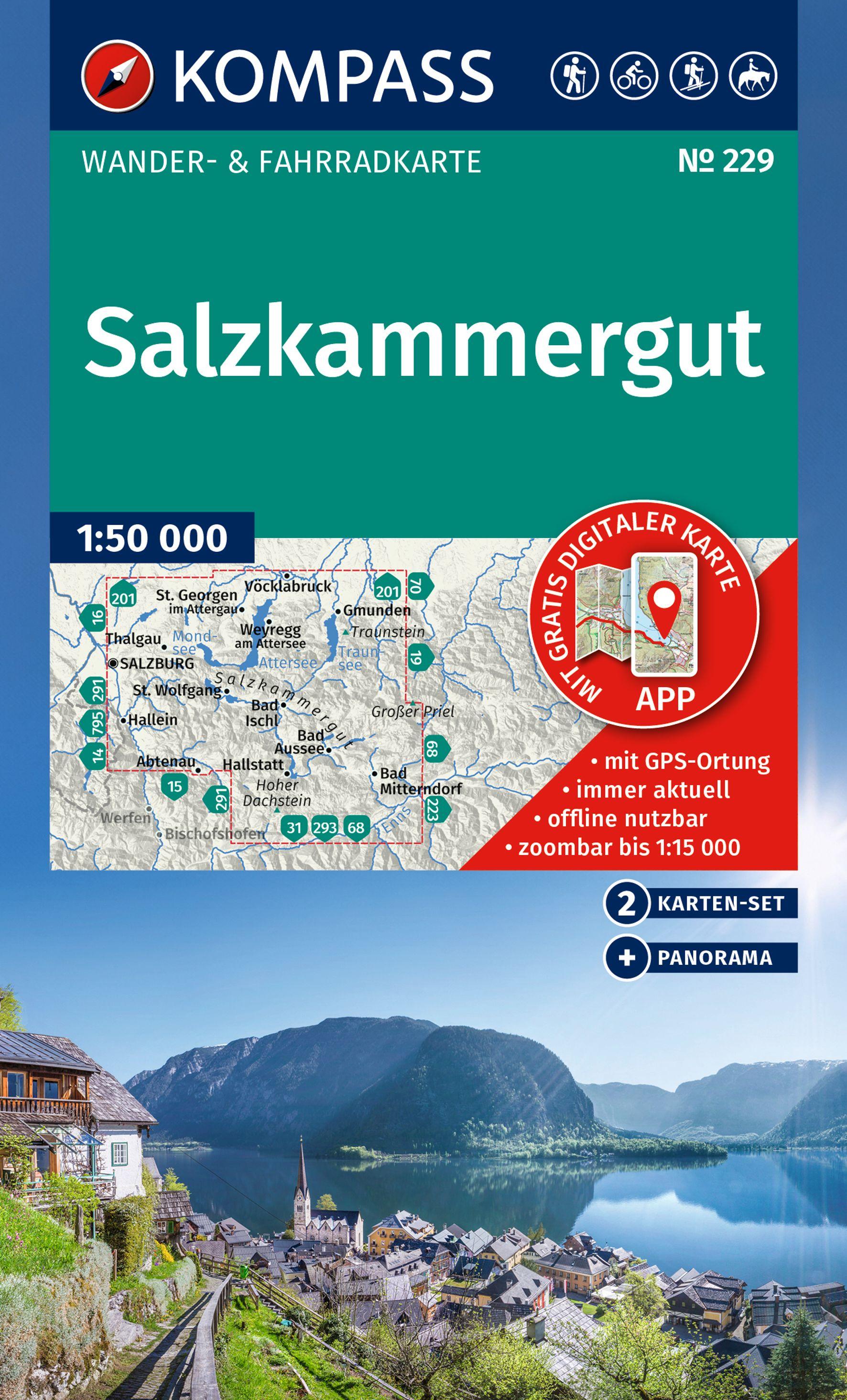 Vorderes Coverbild KOMPASS Wanderkarten-Set 229 Salzkammergut (2 Karten) 1:50.000