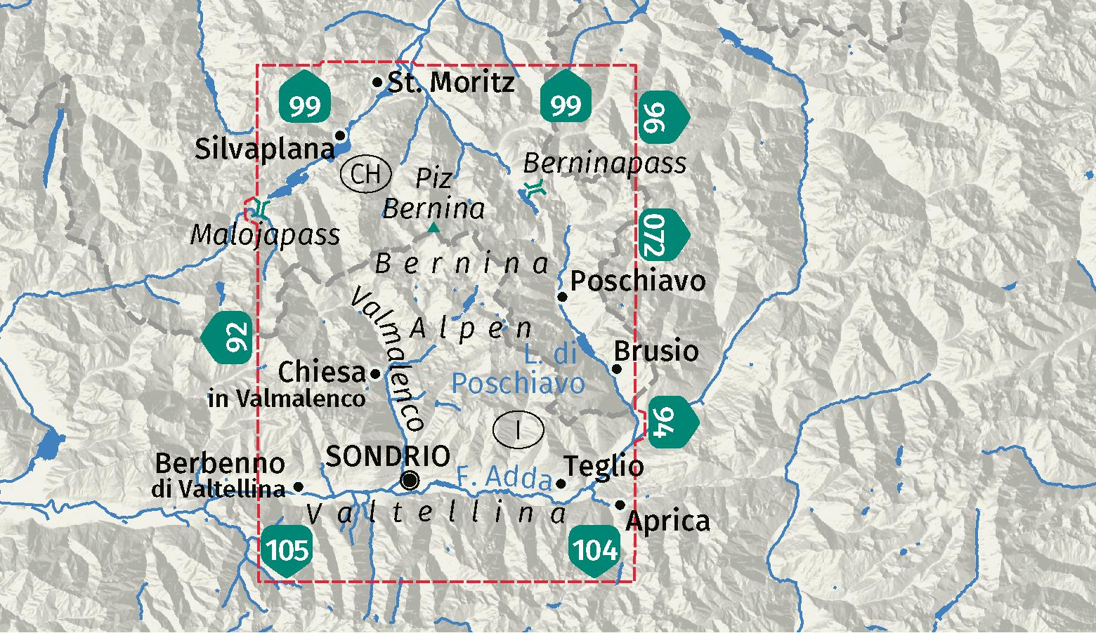 Beispielinhalt (Bild) KOMPASS Wanderkarte 93 Bernina, Valmalenco, Sondrio 1:50.000