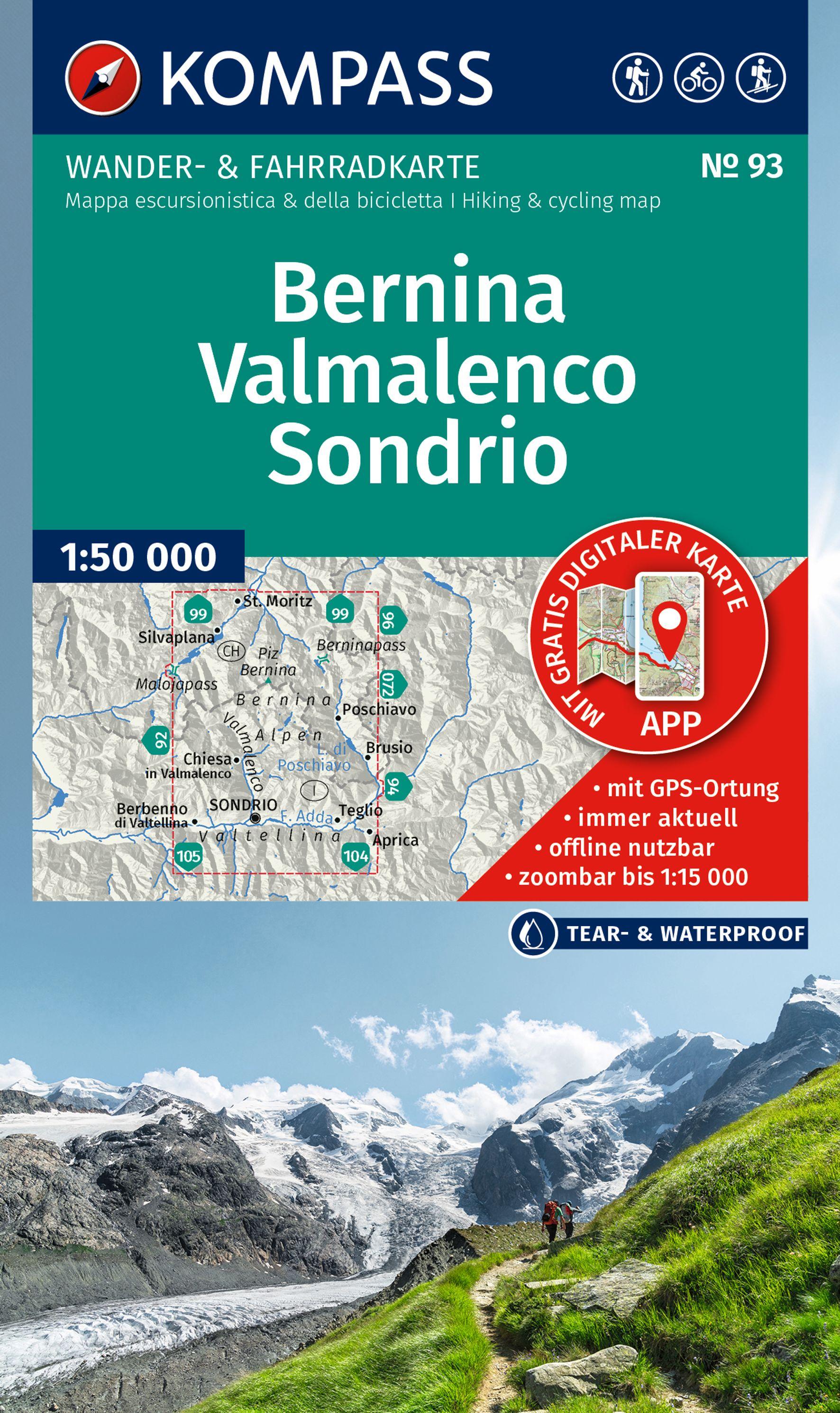 Vorderes Coverbild KOMPASS Wanderkarte 93 Bernina, Valmalenco, Sondrio 1:50.000
