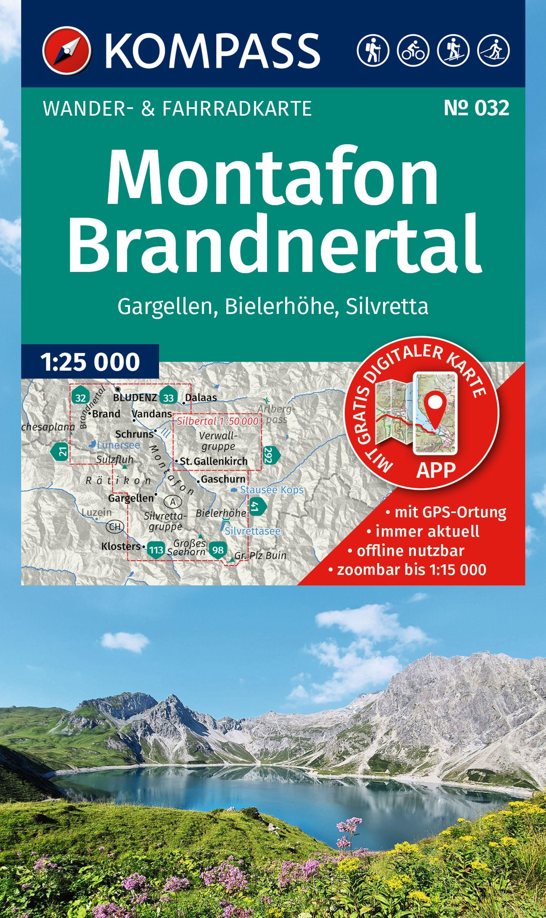 Vorderes Coverbild KOMPASS Wanderkarte 032 Montafon, Brandnertal, Gargellen, Bielerhöhe, Silvretta 1:25.000