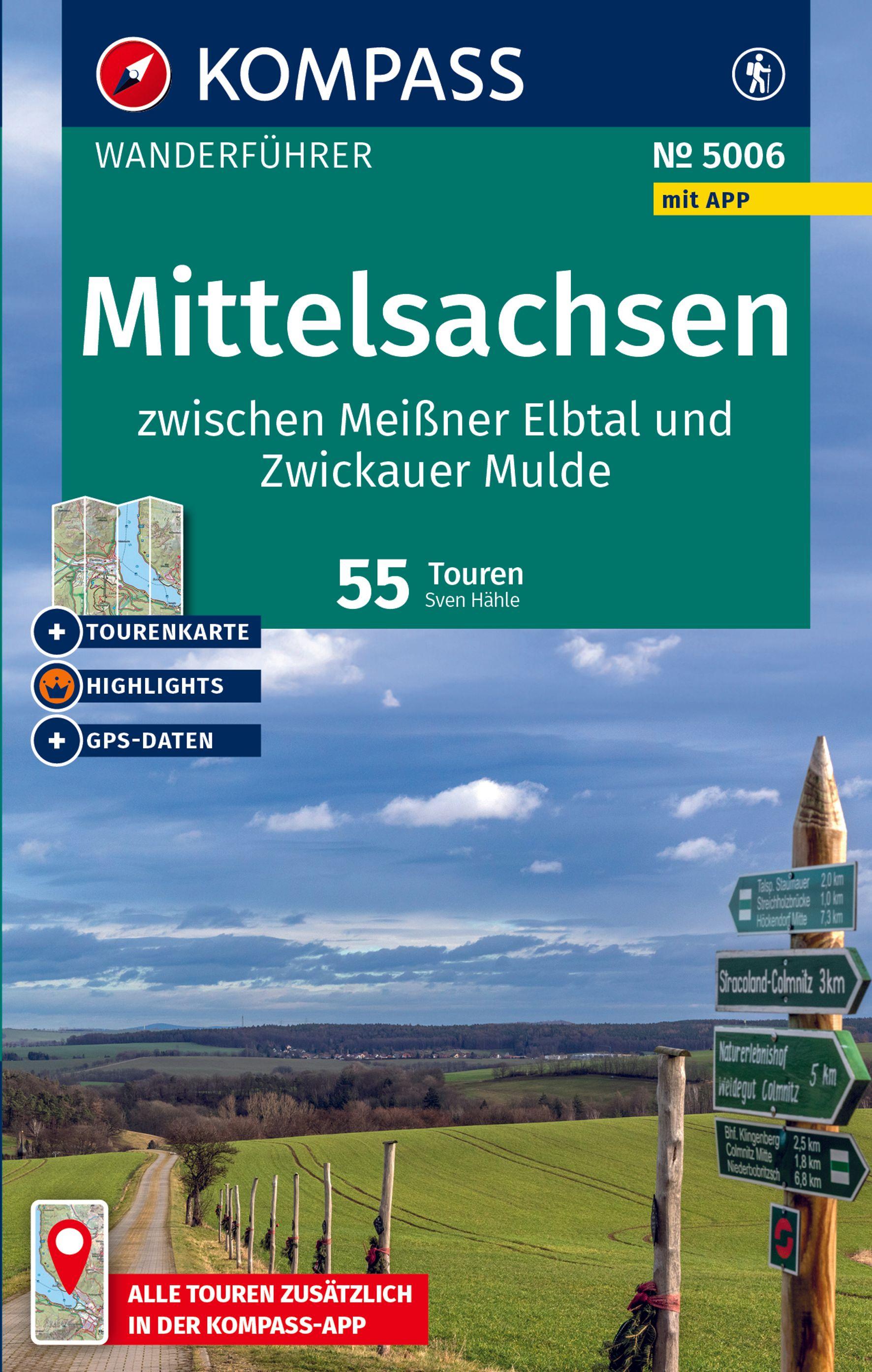 Vorderes Coverbild KOMPASS Wanderführer Mittelsachsen zwischen Meißner Elbtal und Zwickauer Mulde, 55 Touren mit Extra-Tourenkarte