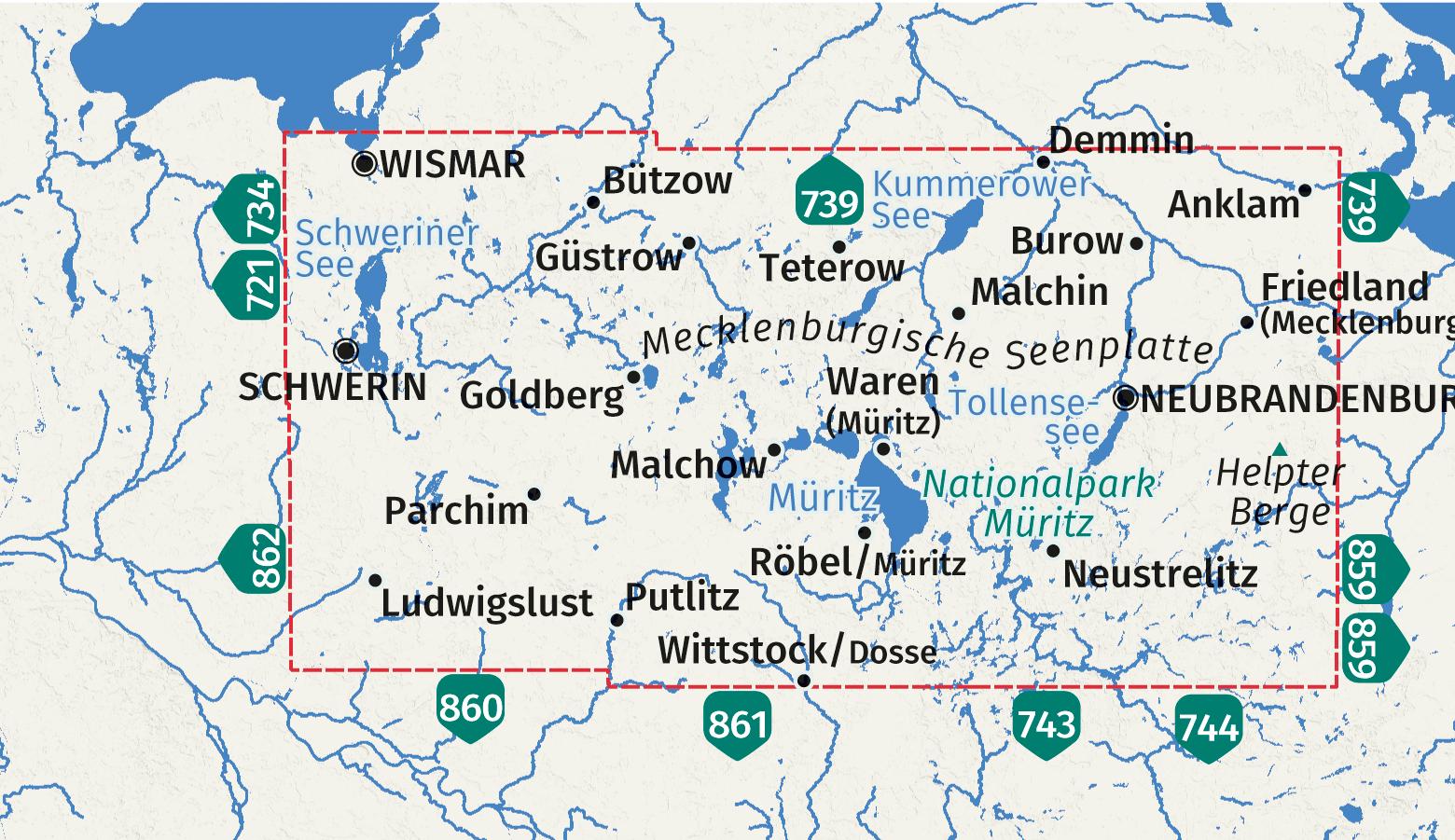 Beispielinhalt (Bild) KOMPASS Wanderkarten-Set 865 Mecklenburgische Seenplatte (3 Karten) 1:60.000