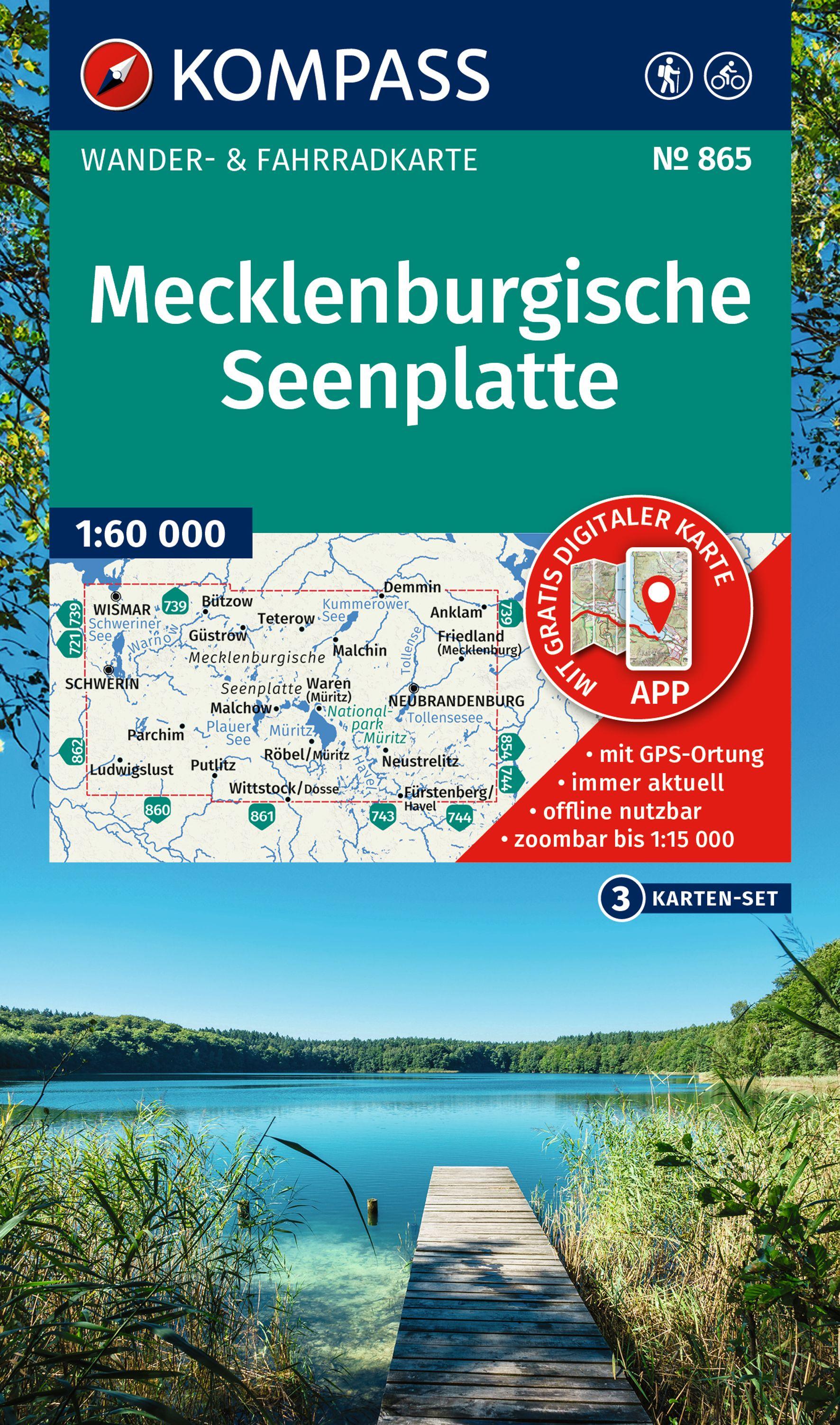 Vorderes Coverbild KOMPASS Wanderkarten-Set 865 Mecklenburgische Seenplatte (3 Karten) 1:60.000