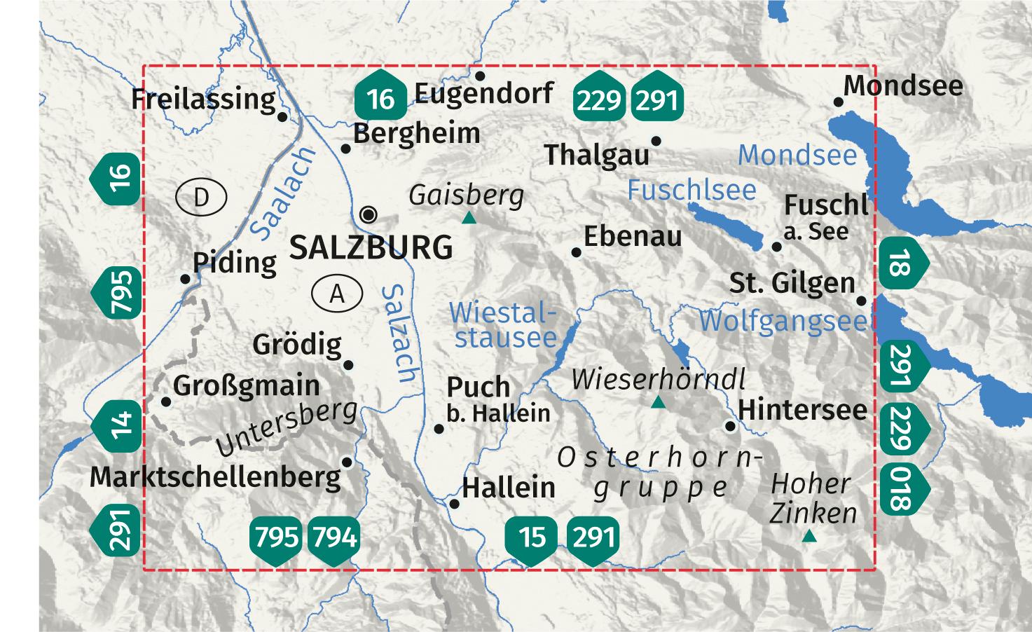 Beispielinhalt (Bild) KOMPASS Wanderkarte 017 Salzburg, Untersberg, Hallein, Fuschlsee 1:25.000