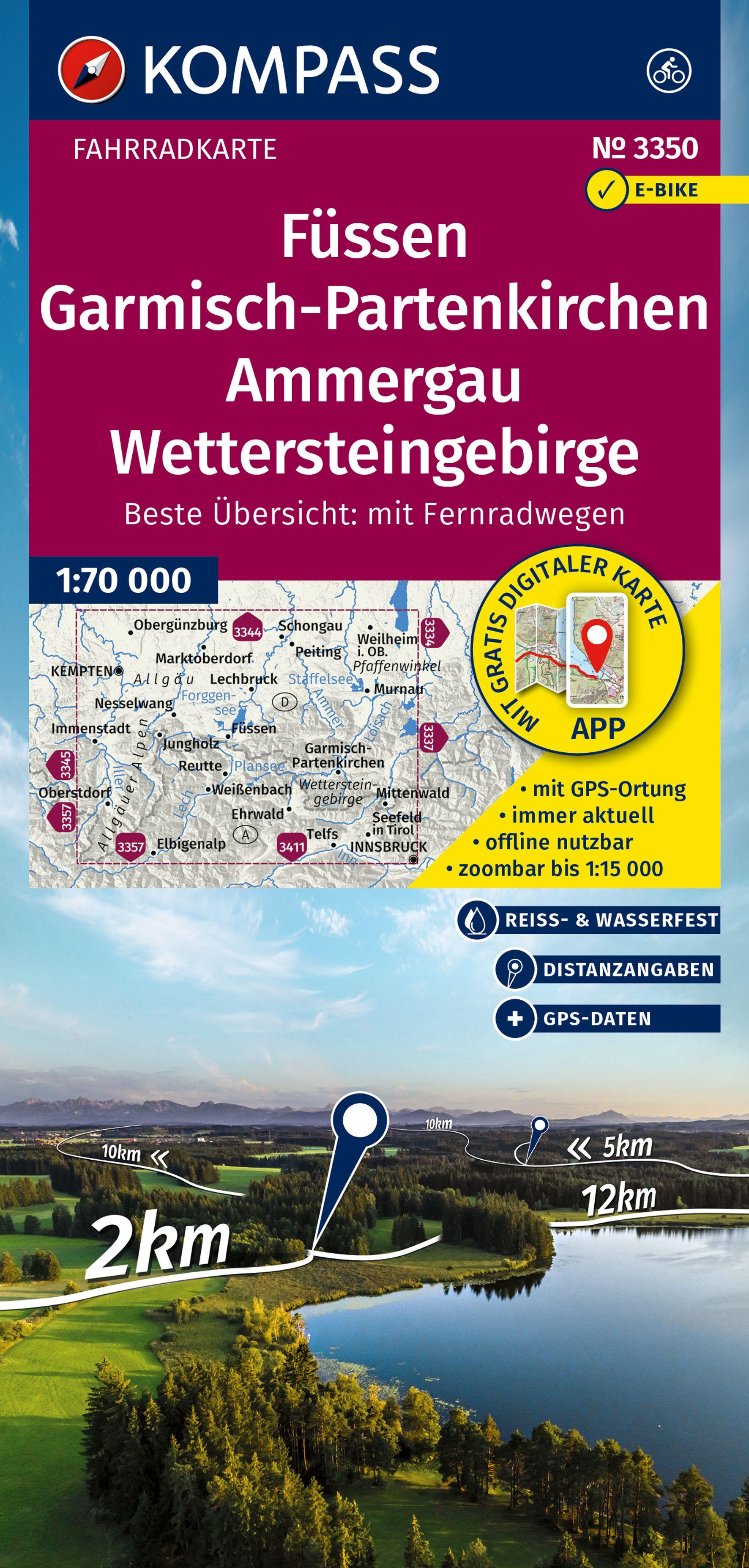 Vorderes Coverbild KOMPASS Fahrradkarte 3350 Füssen, Garmisch-Partenkirchen, Ammergau, Wettersteingebirge 1:70.000