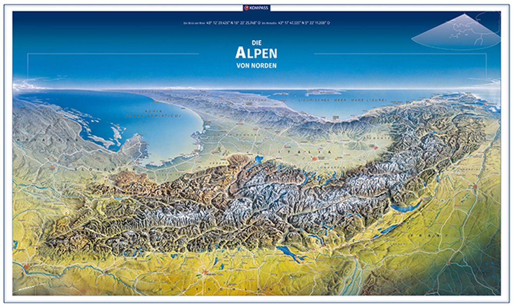 Vorderes Coverbild KOMPASS Panorama-Poster Die Alpen von Norden
