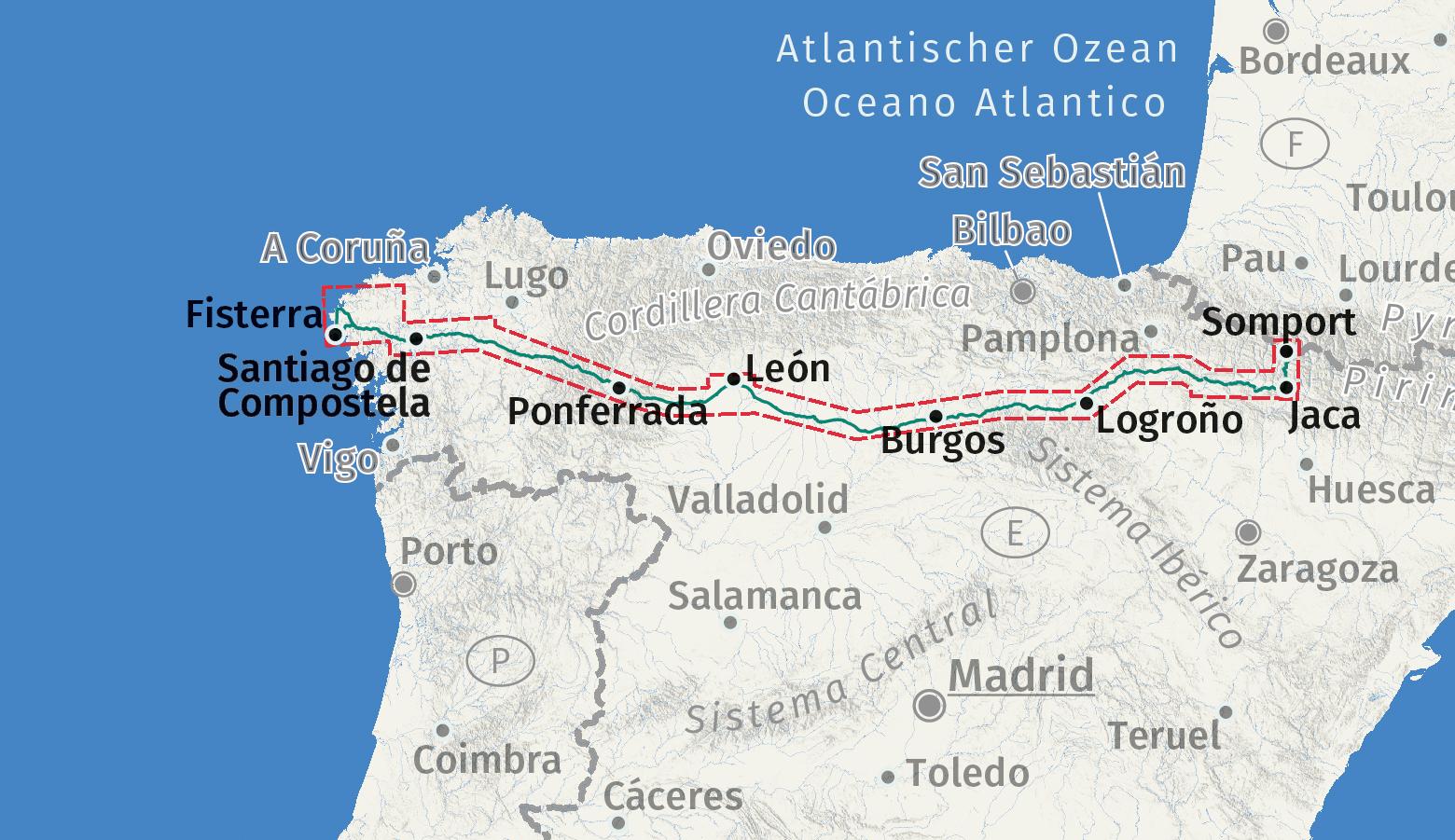Beispielinhalt (Bild) KOMPASS Wanderkarte 133 Spanischer Jakobsweg, Camino Francés 1:100.000