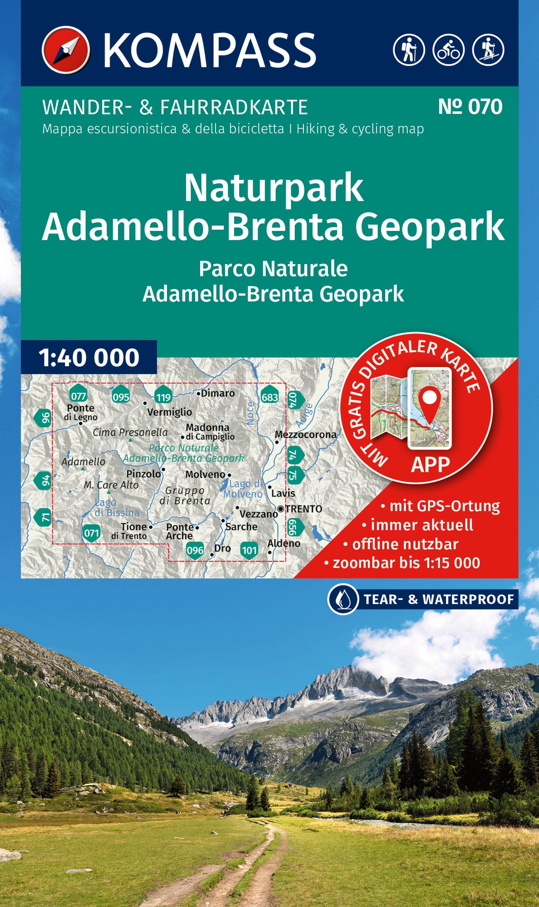 Vorderes Coverbild KOMPASS Wanderkarte 070 Naturpark Adamello-Brenta Geopark / Parco Naturale Adamello-Brenta Geopark 1:40.000