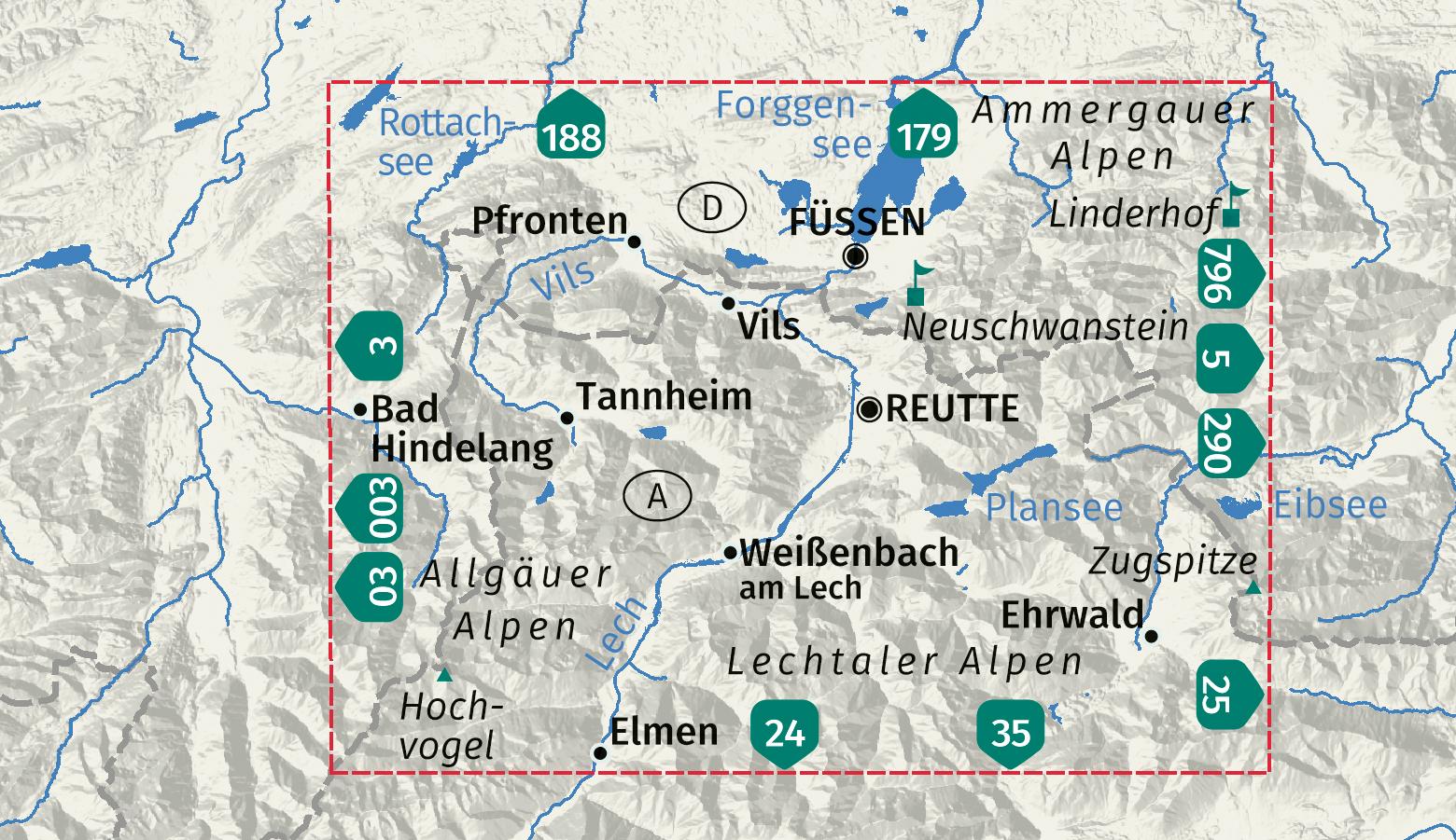 Beispielinhalt (Bild) KOMPASS Wanderkarte 4 Füssen, Außerfern 1:50.000