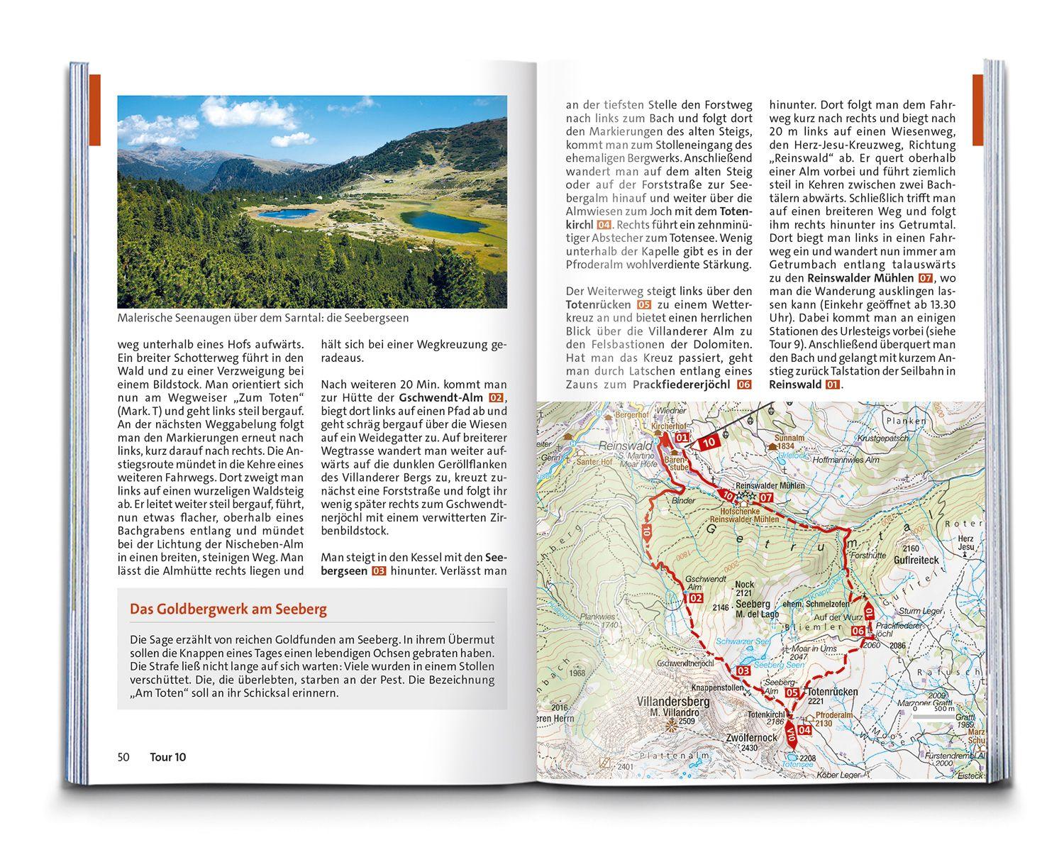 Beispielinhalt (Bild) KOMPASS Wanderführer Bozen, Sarntal, Ritten, Eppan, Kalterer See, Seiser Alm, Rosengarten, 55 Touren mit Extra-Tourenkarte