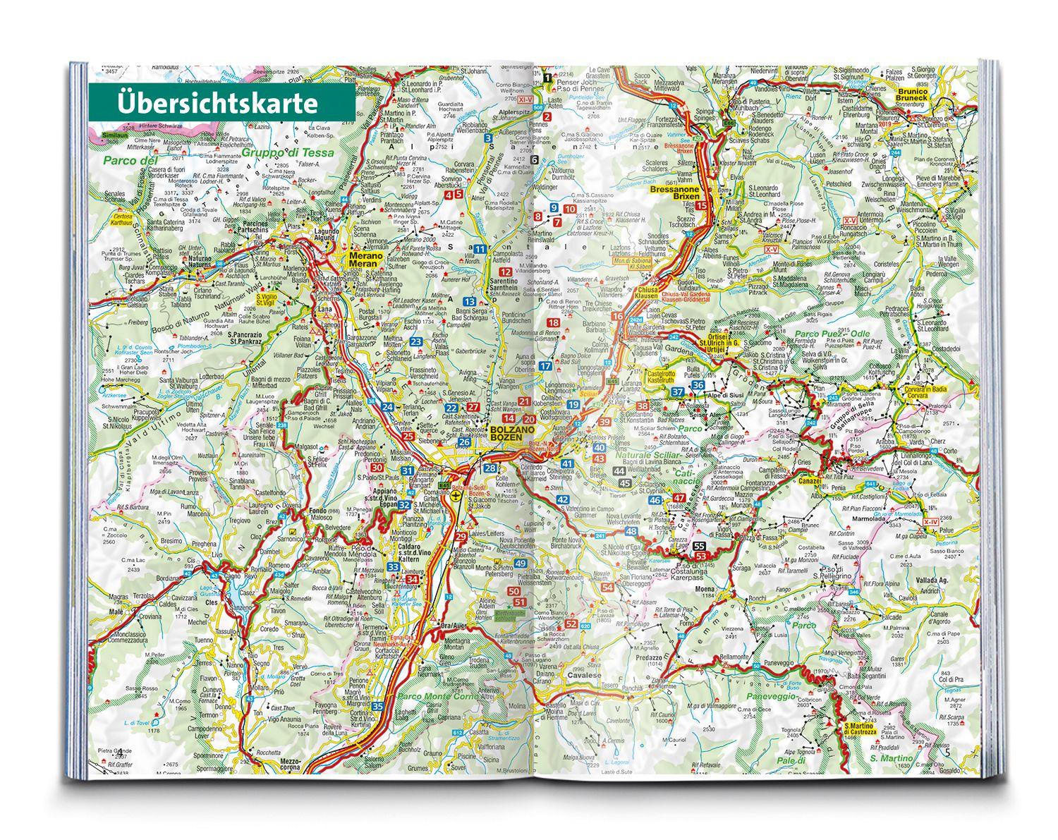 Beispielinhalt (Bild) KOMPASS Wanderführer Bozen, Sarntal, Ritten, Eppan, Kalterer See, Seiser Alm, Rosengarten, 55 Touren mit Extra-Tourenkarte