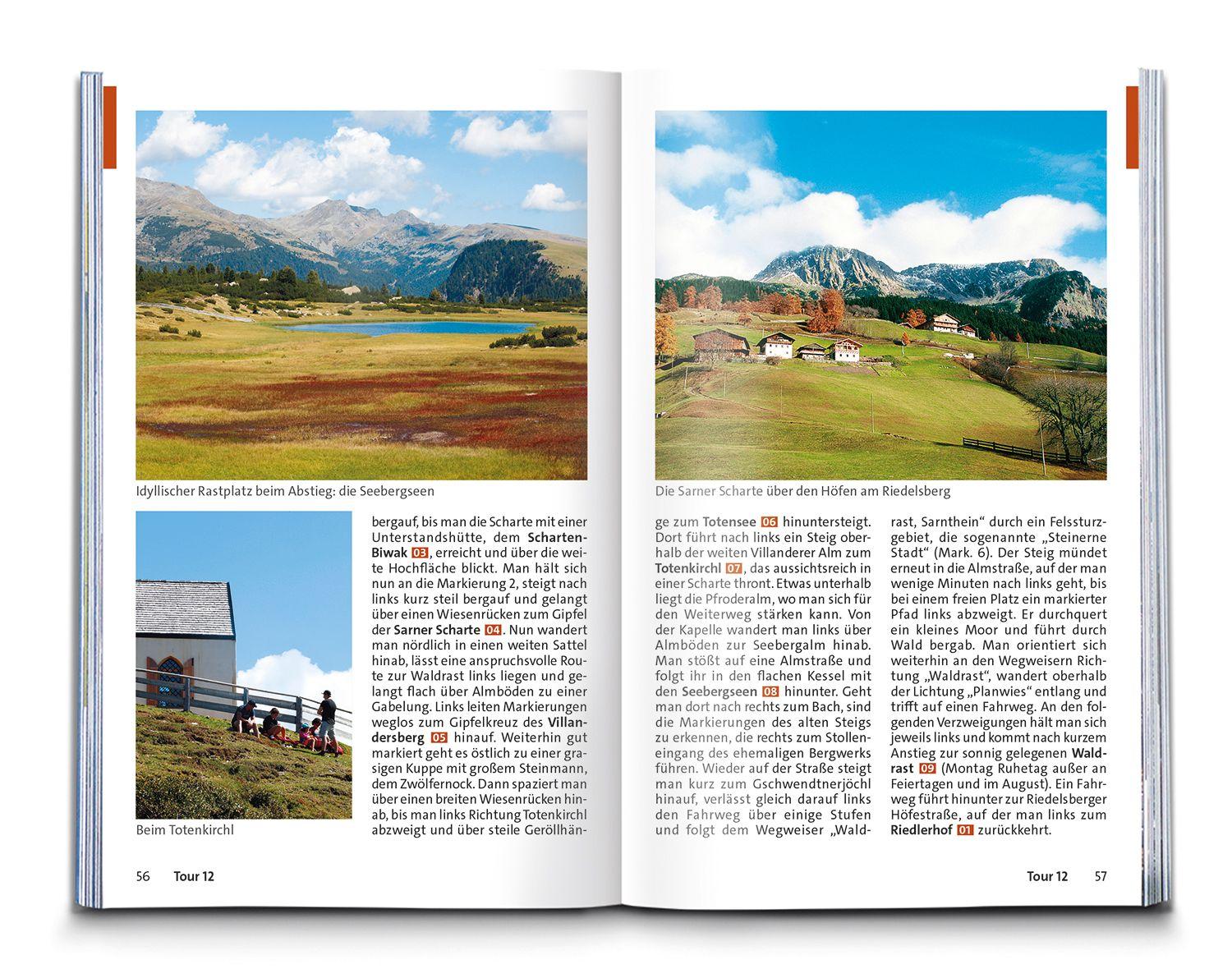 Beispielinhalt (Bild) KOMPASS Wanderführer Bozen, Sarntal, Ritten, Eppan, Kalterer See, Seiser Alm, Rosengarten, 55 Touren mit Extra-Tourenkarte