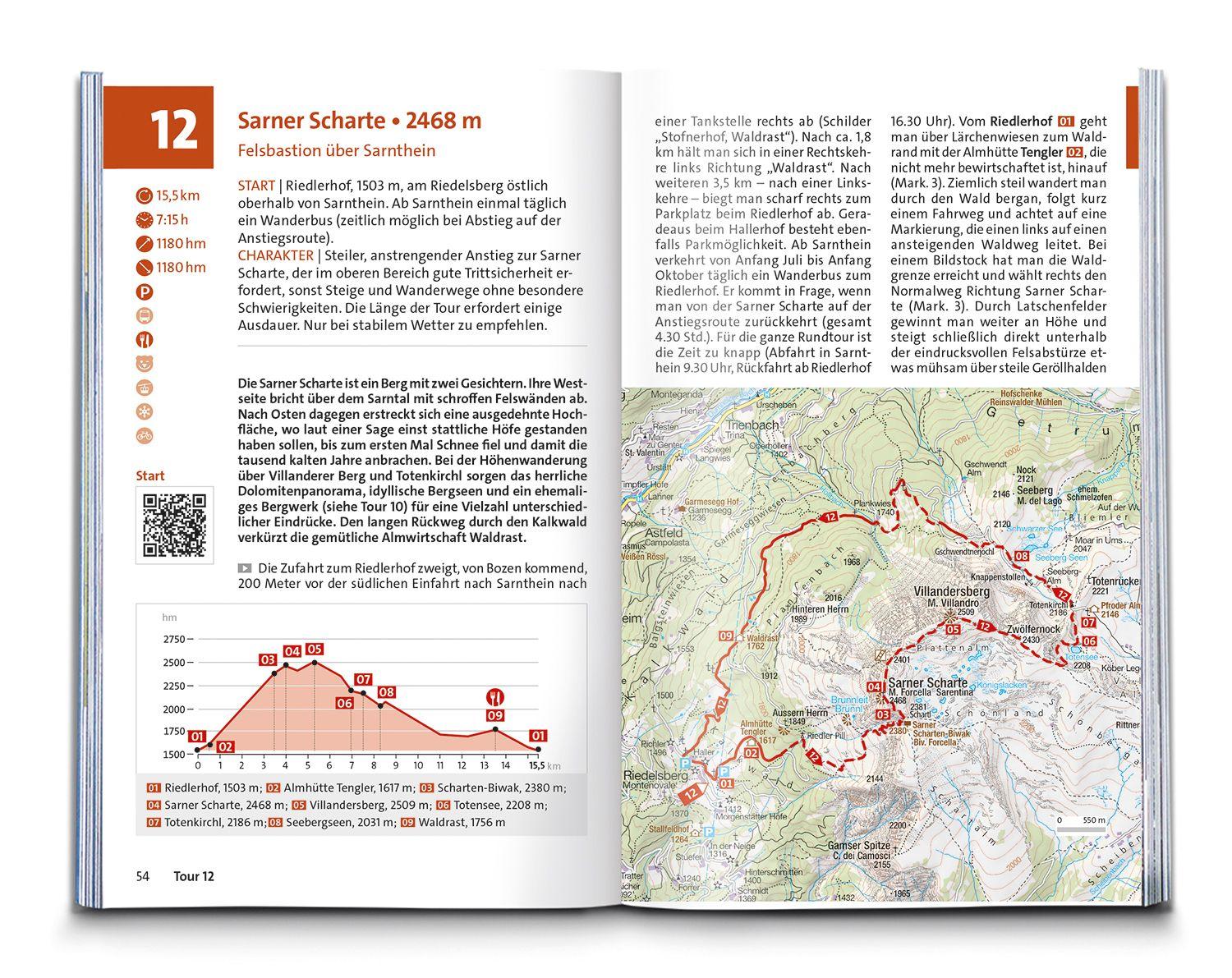 Beispielinhalt (Bild) KOMPASS Wanderführer Bozen, Sarntal, Ritten, Eppan, Kalterer See, Seiser Alm, Rosengarten, 55 Touren mit Extra-Tourenkarte
