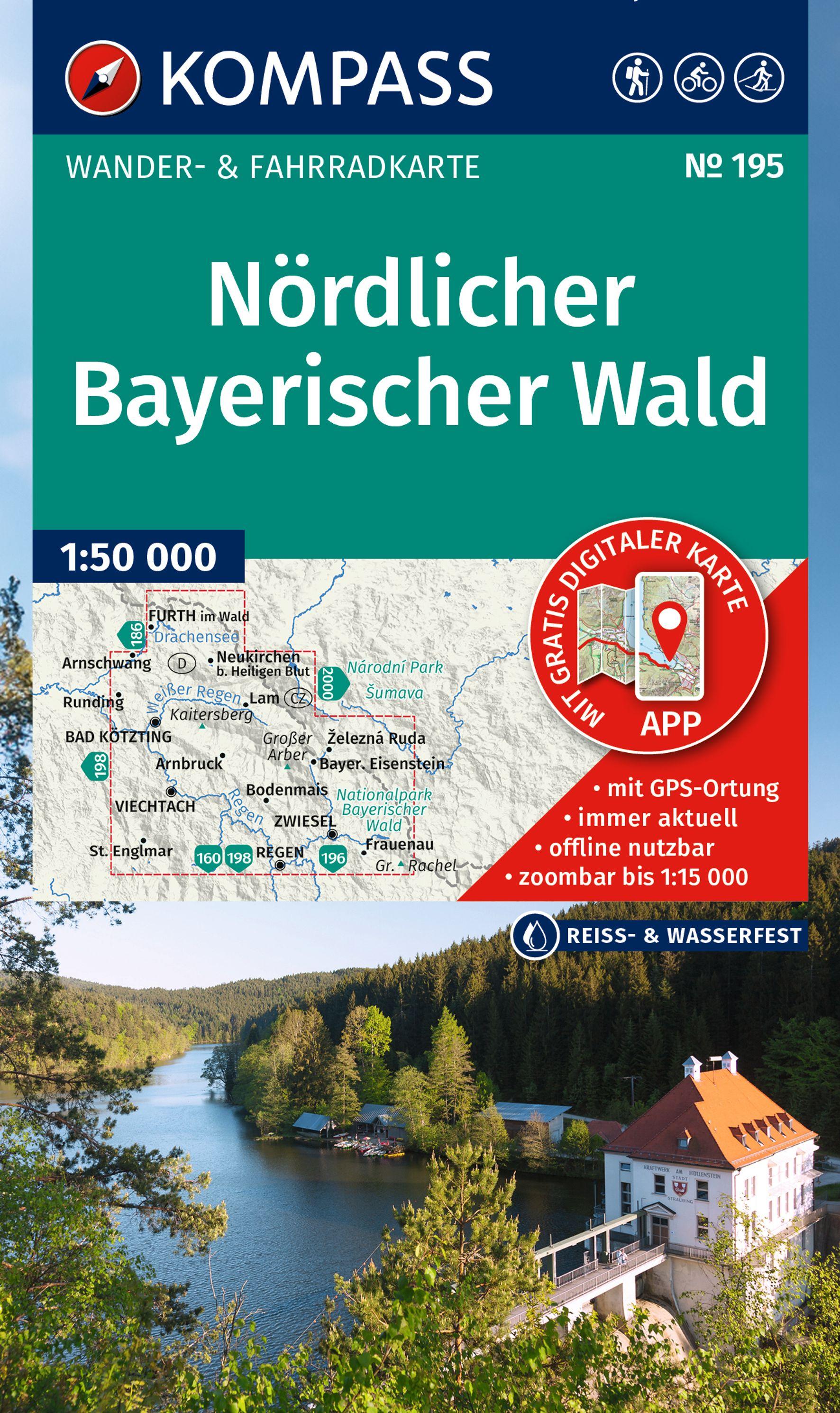 Vorderes Coverbild KOMPASS Wanderkarte 195 Nördlicher Bayerischer Wald 1:50.000