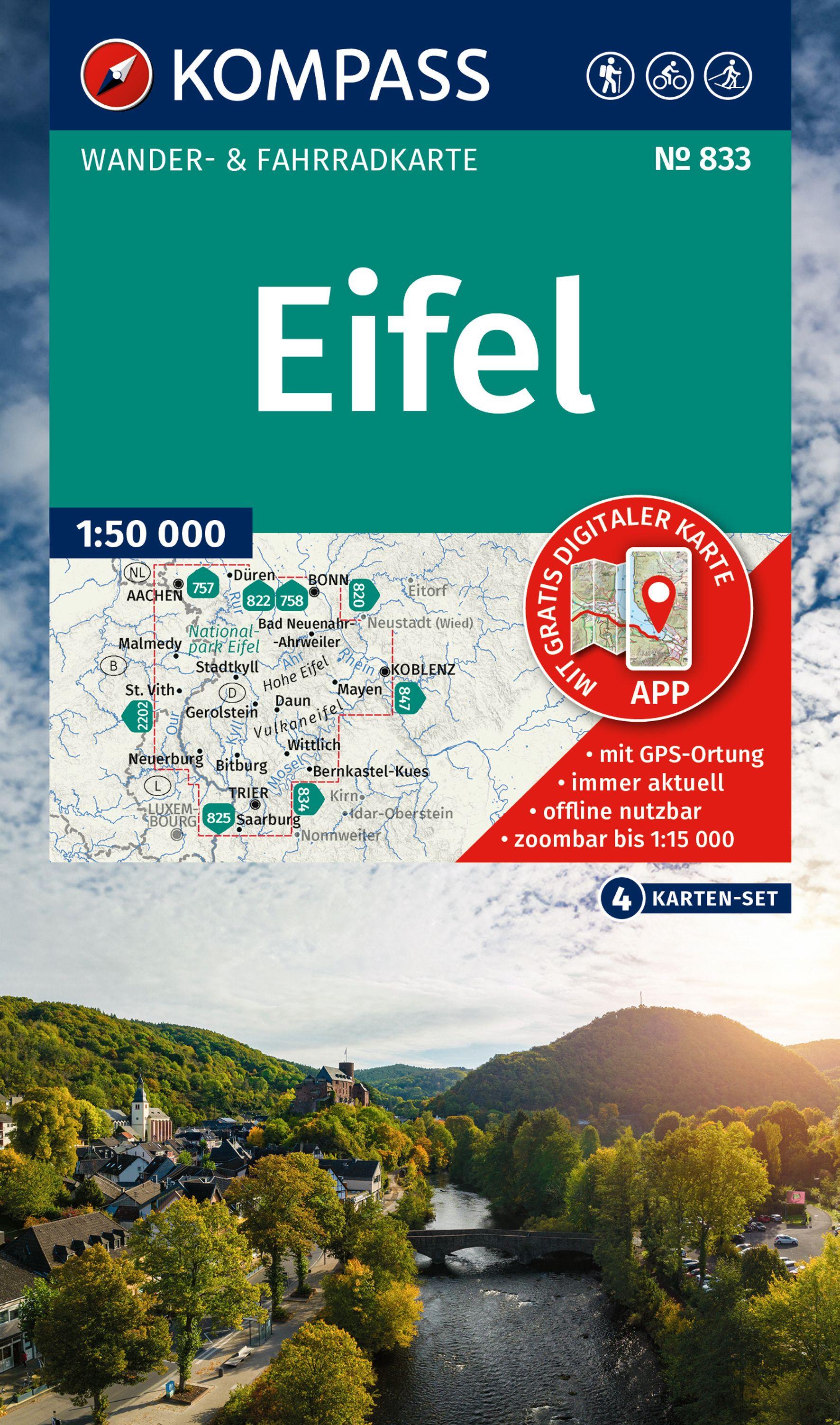 Vorderes Coverbild KOMPASS Wanderkarten-Set 833 Eifel (4 Karten) 1:50.000