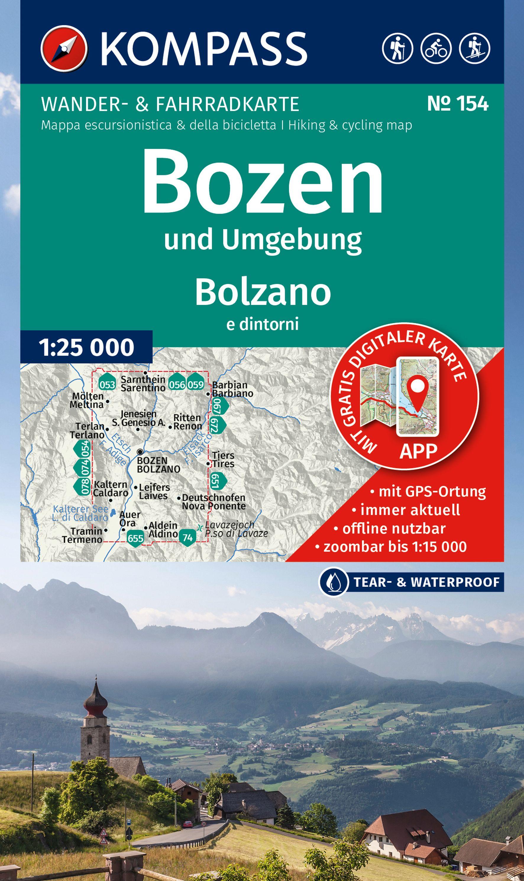 Vorderes Coverbild KOMPASS Wanderkarte 154 Bozen und Umgebung / Bolzano e dintorni 1:25.000