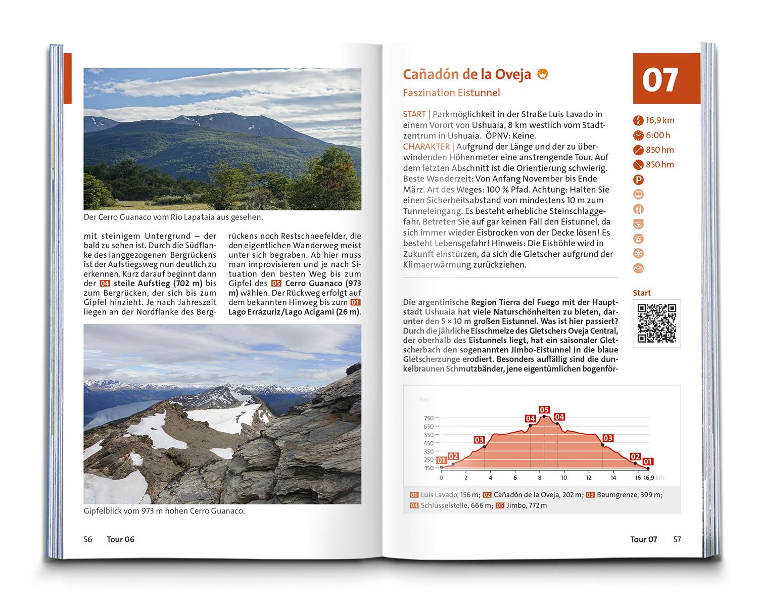 Beispielinhalt (Bild) KOMPASS Wanderführer Patagonien und Feuerland, 55 Touren mit Extra-Tourenkarte