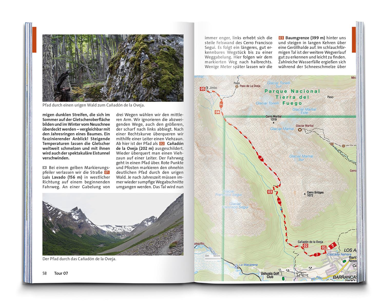 Beispielinhalt (Bild) KOMPASS Wanderführer Patagonien und Feuerland, 55 Touren mit Extra-Tourenkarte