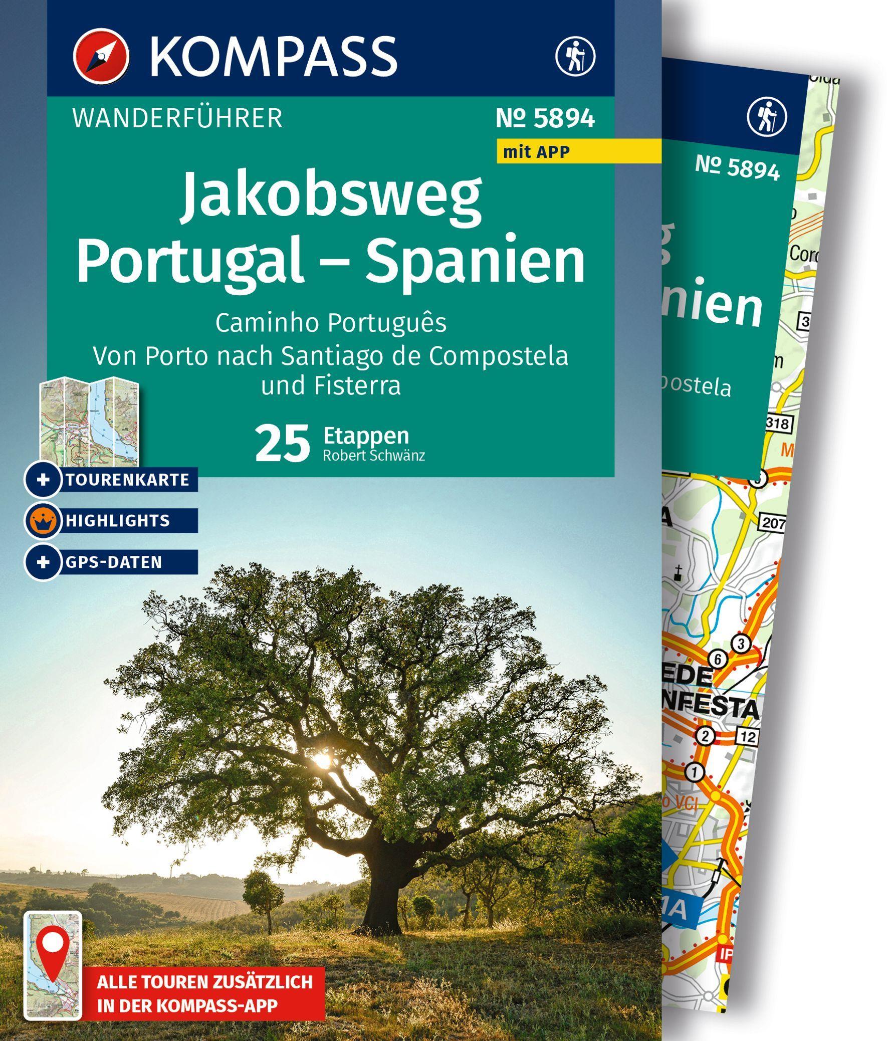 Vorderes Coverbild KOMPASS Wanderführer Jakobsweg Portugal - Spanien, 25 Etappen mit Extra-Tourenkarte