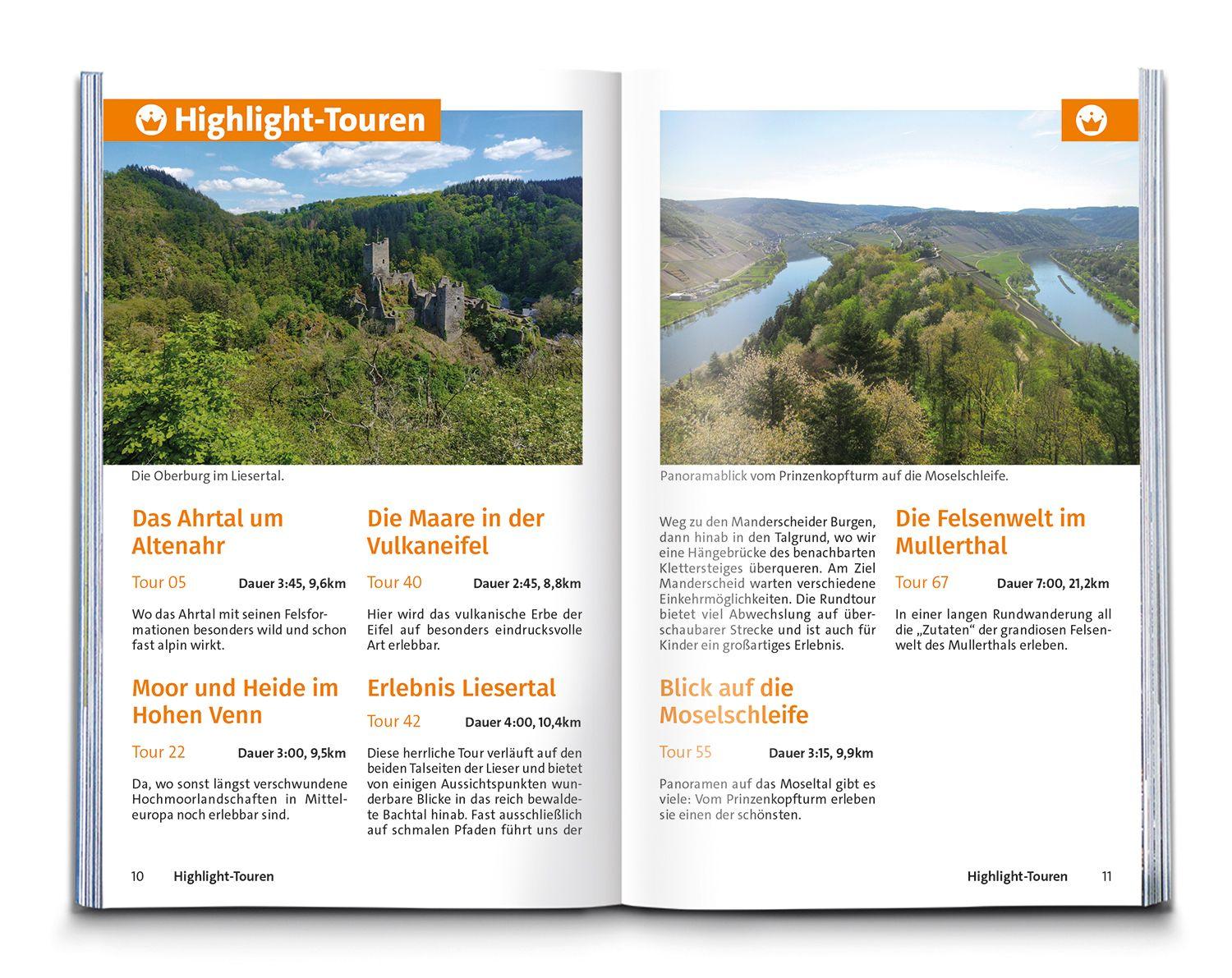 Beispielinhalt (Bild) KOMPASS Wanderführer Eifel mit Mosel, Luxemburger Schweiz und Hohem Venn, 70 Touren mit Extra-Tourenkarte