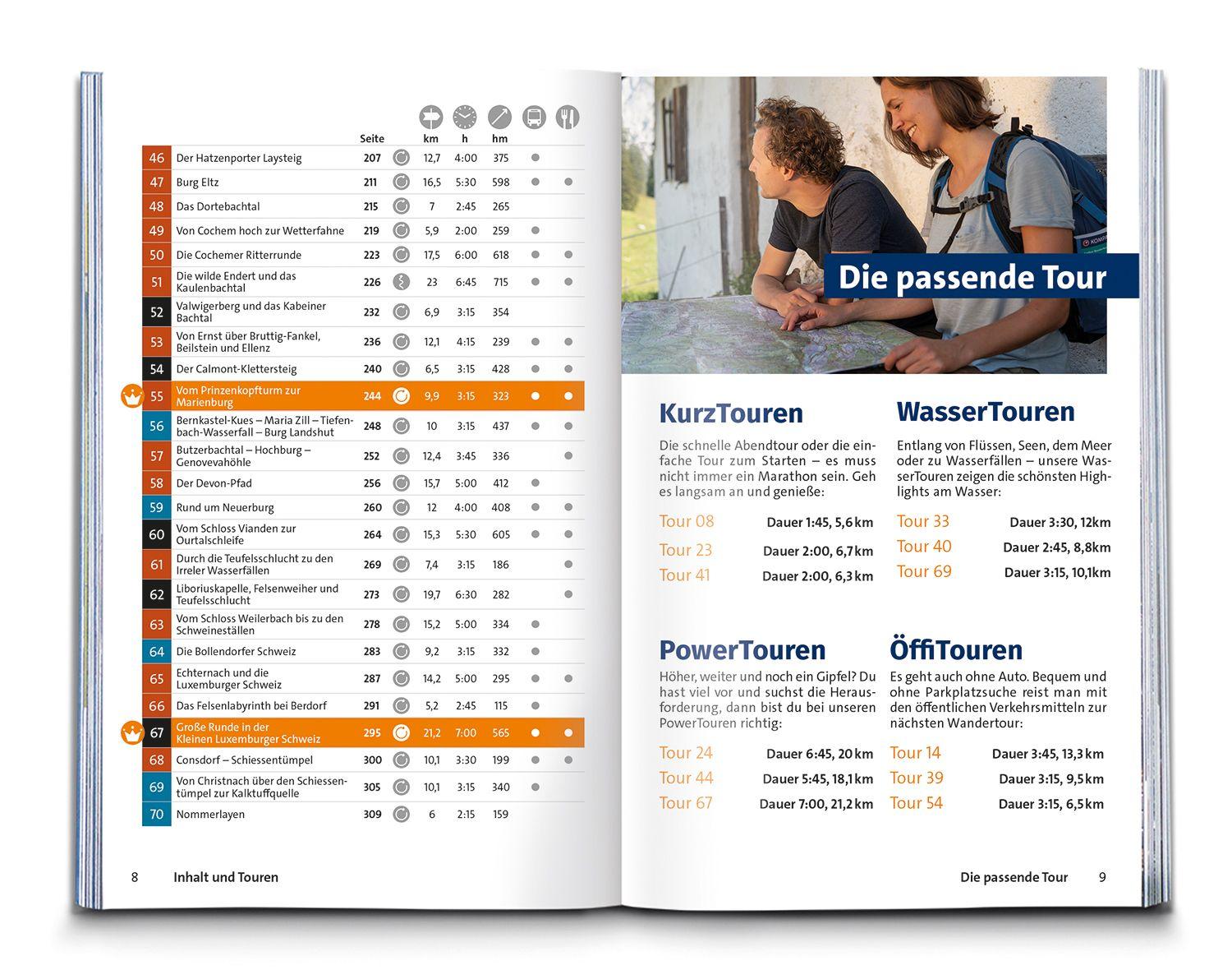 Beispielinhalt (Bild) KOMPASS Wanderführer Eifel mit Mosel, Luxemburger Schweiz und Hohem Venn, 70 Touren mit Extra-Tourenkarte