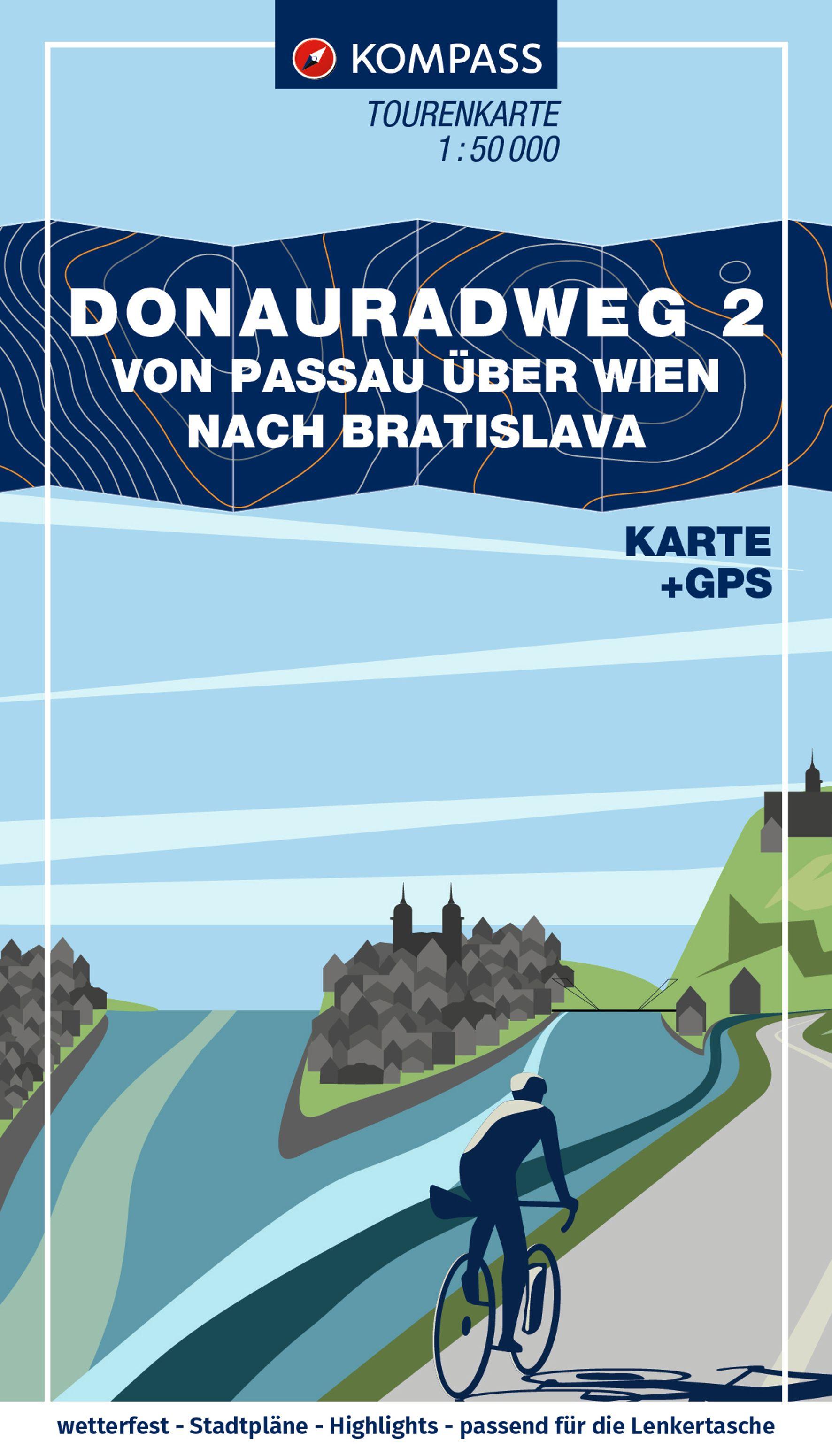 Vorderes Coverbild KOMPASS Fahrrad-Tourenkarte Donauradweg 2, von Passau über Wien nach Bratislava 1:50.000