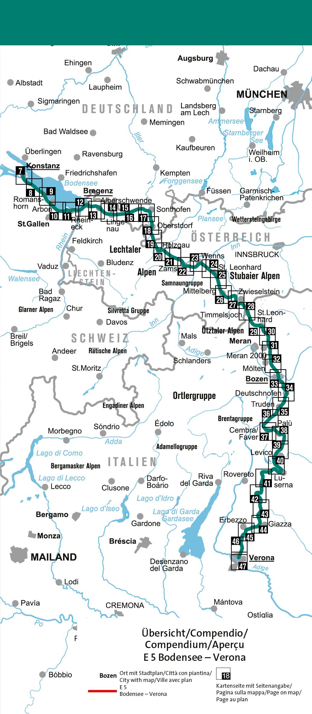Beispielinhalt (Bild) KOMPASS Wander-Tourenkarte Europäischer Fernwanderweg E5 Alpenüberquerung vom Bodensee bis Verona 1:50.000