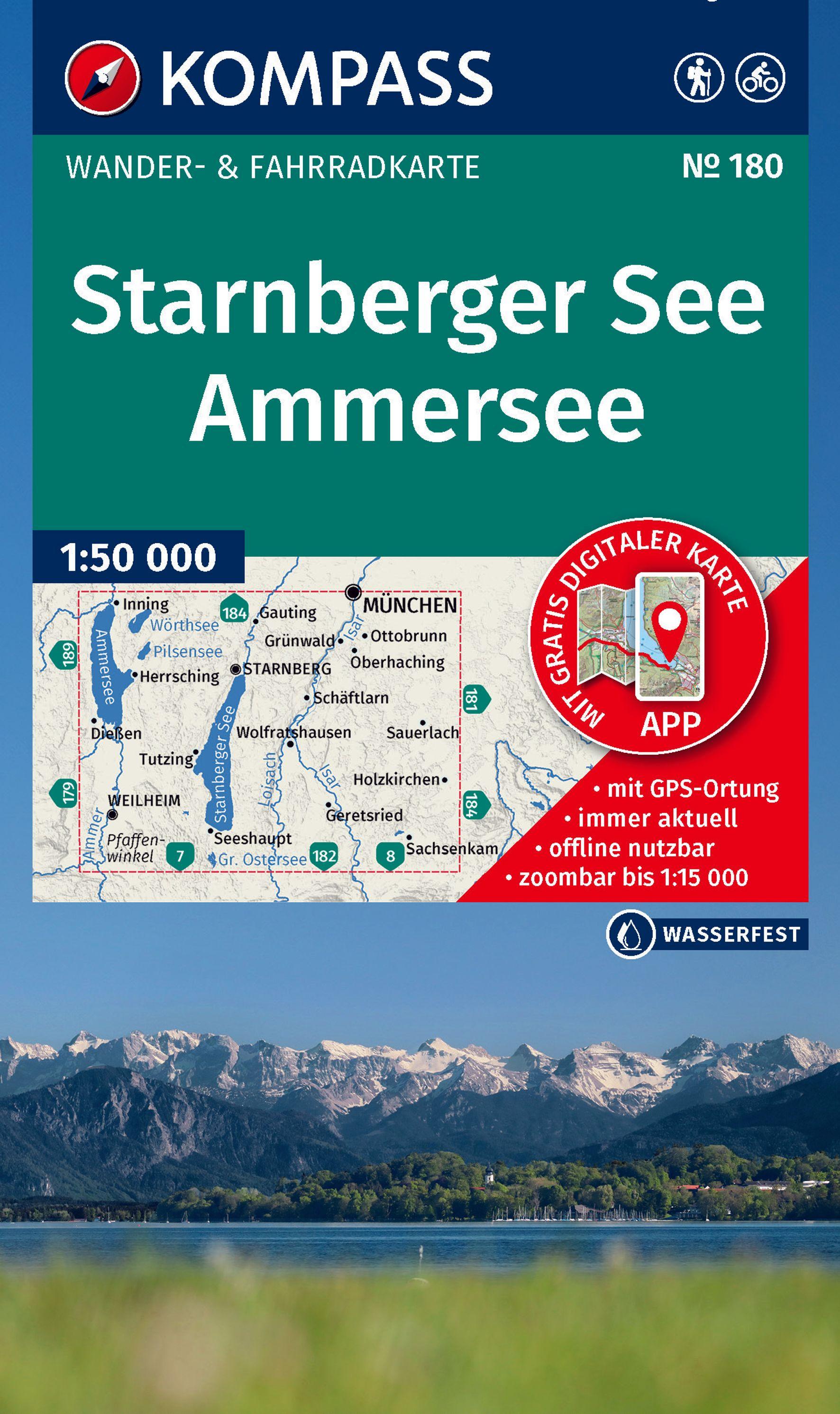 Vorderes Coverbild KOMPASS Wanderkarte 180 Starnberger See, Ammersee 1:50.000