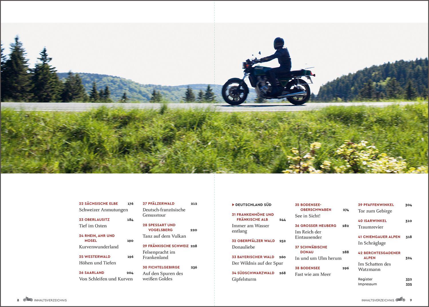 Beispielinhalt (Bild) KUNTH Abgefahren, Unentdeckte Bikertouren in Deutschland