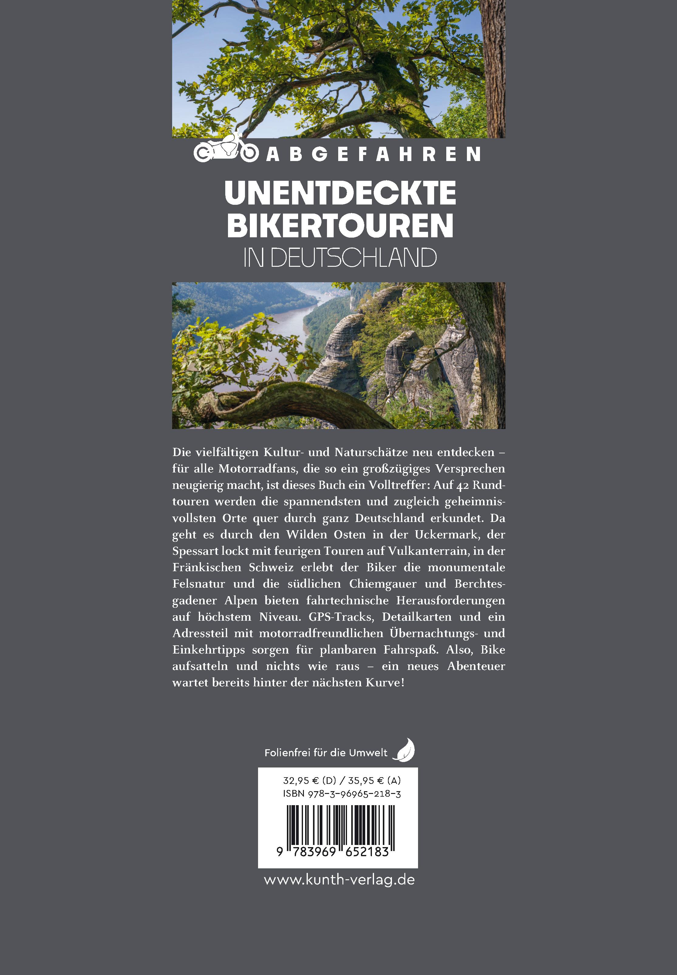 Rückseitencover KUNTH Abgefahren, Unentdeckte Bikertouren in Deutschland
