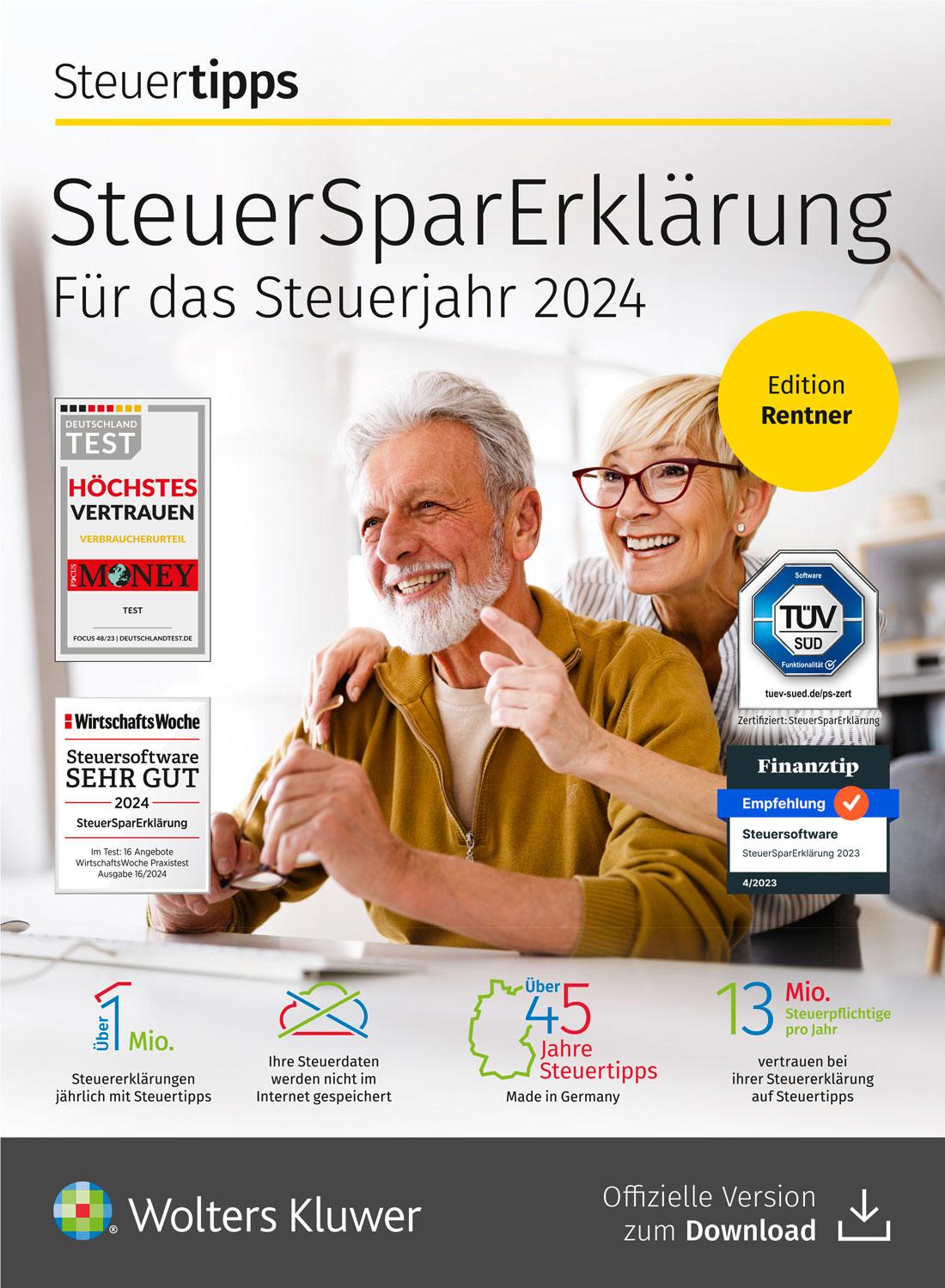 Vorderes Coverbild SteuerSparErklärung Rentner (Steuerjahr 2024) (Code in a Box)