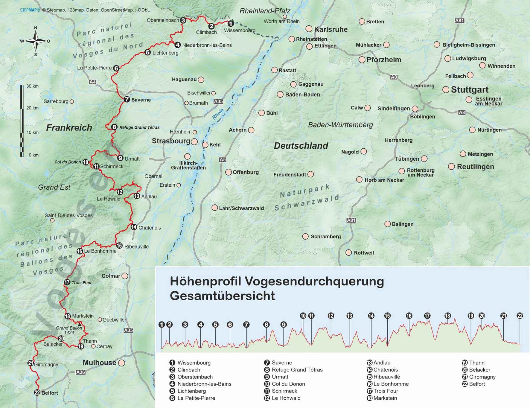 Beispielinhalt (Bild) Frankreich: GR 53/GR 5 Vogesendurchquerung von Wissembourg nach Belfort