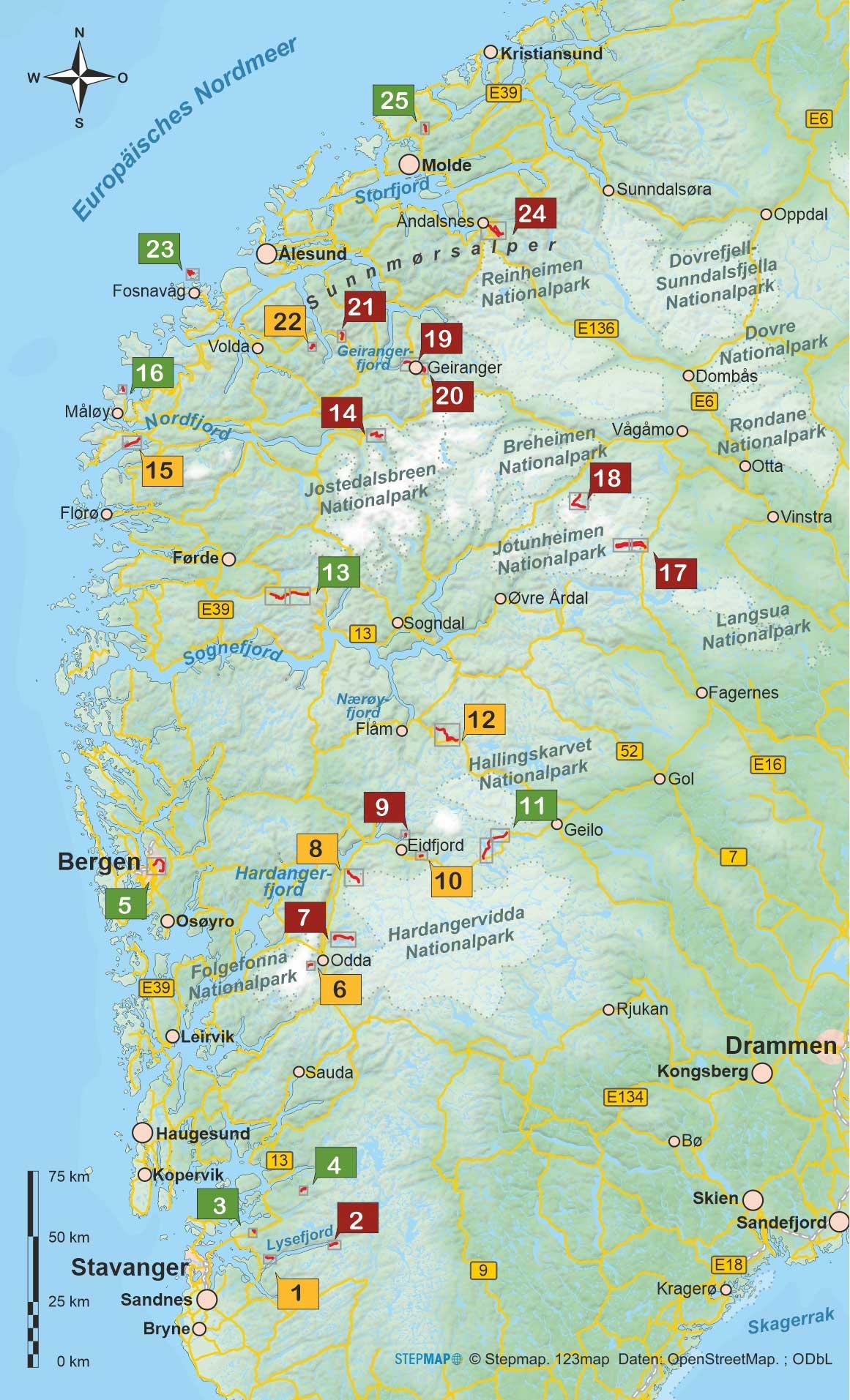 Beispielinhalt (Bild) Fjordnorwegen 25 Touren zwischen Atlantik und Jotunheimen