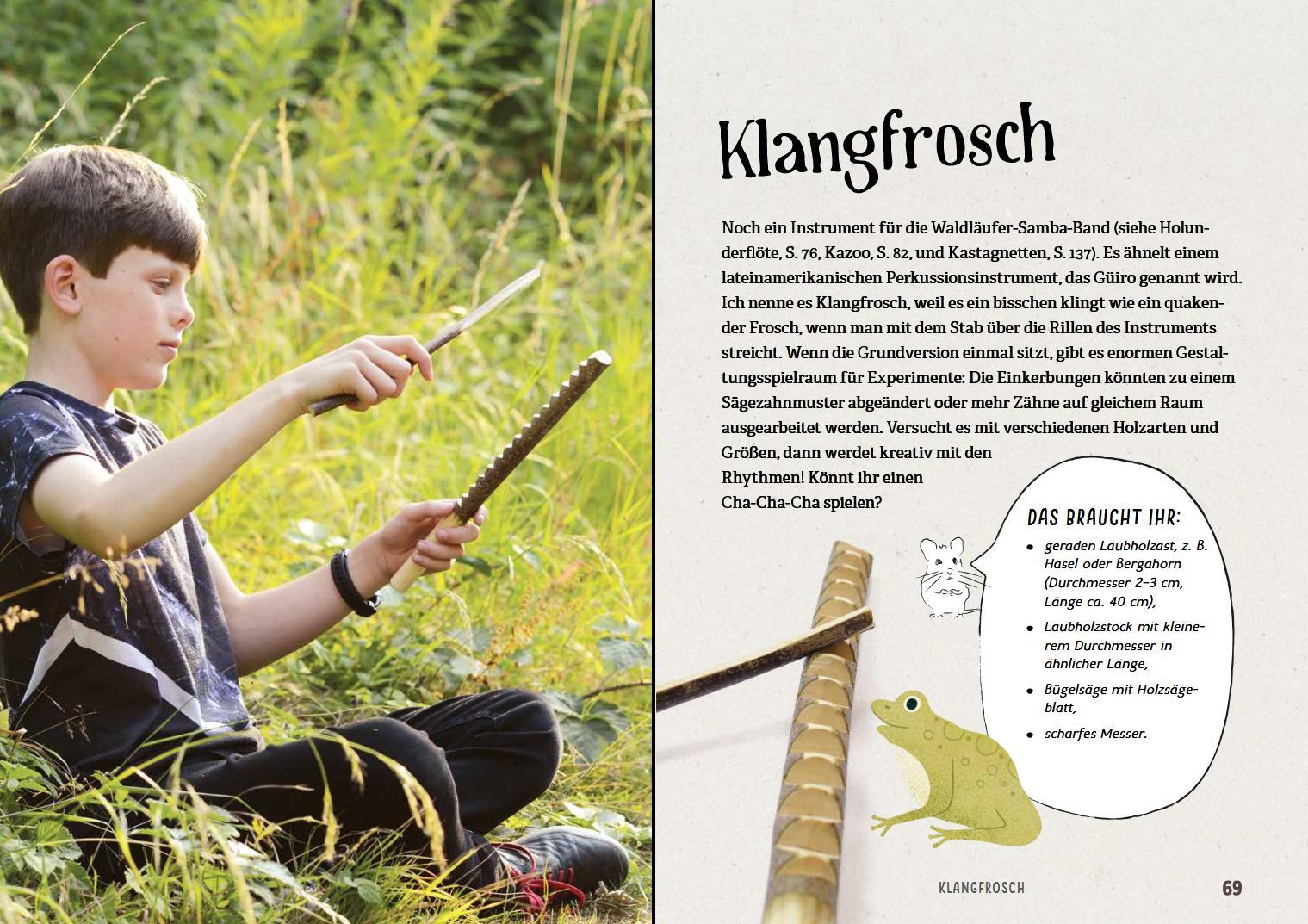 Beispielinhalt (Bild) Kinder schnitzen im Wald
