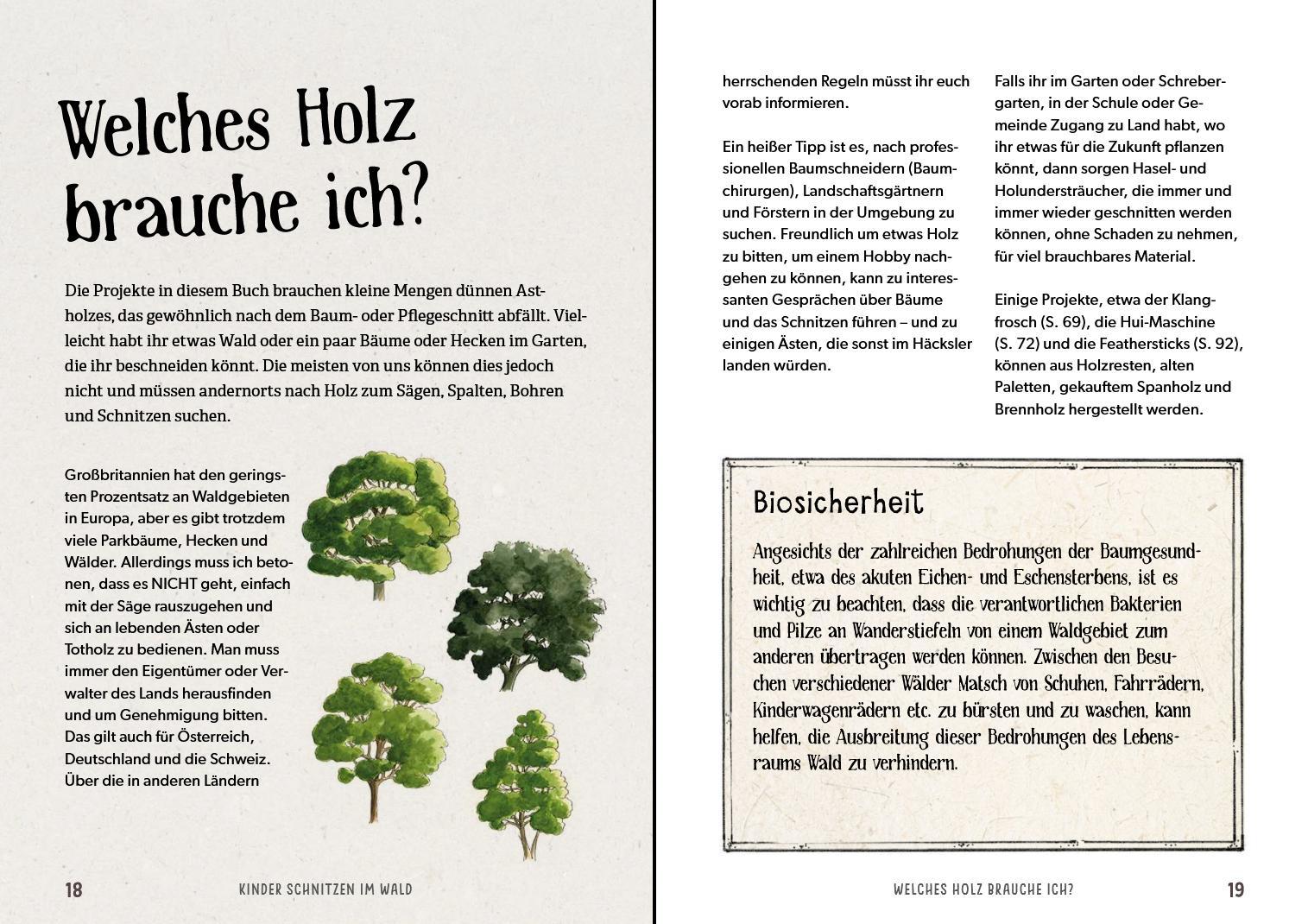 Beispielinhalt (Bild) Kinder schnitzen im Wald