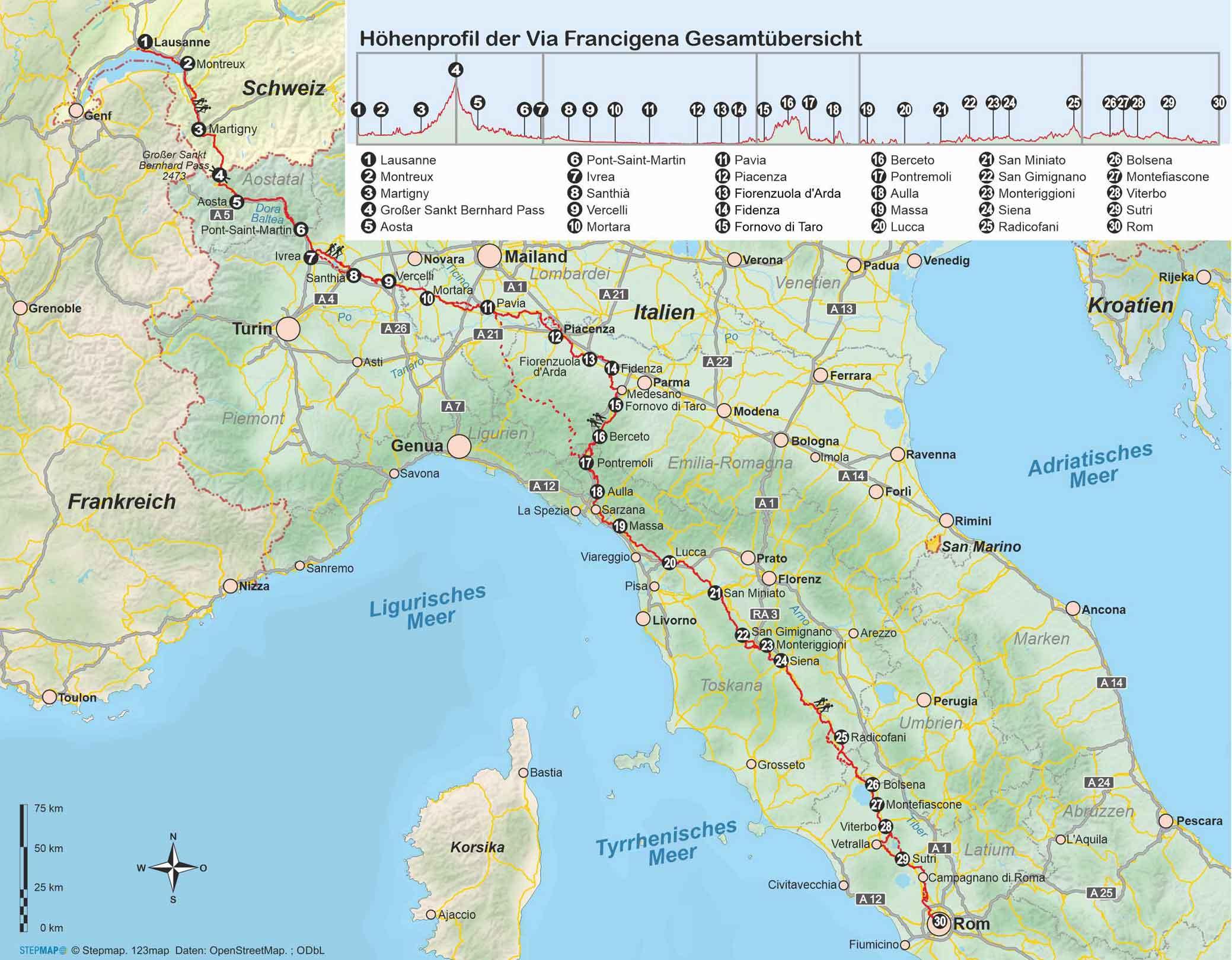 Beispielinhalt (Bild) Via Francigena von Lausanne nach Rom