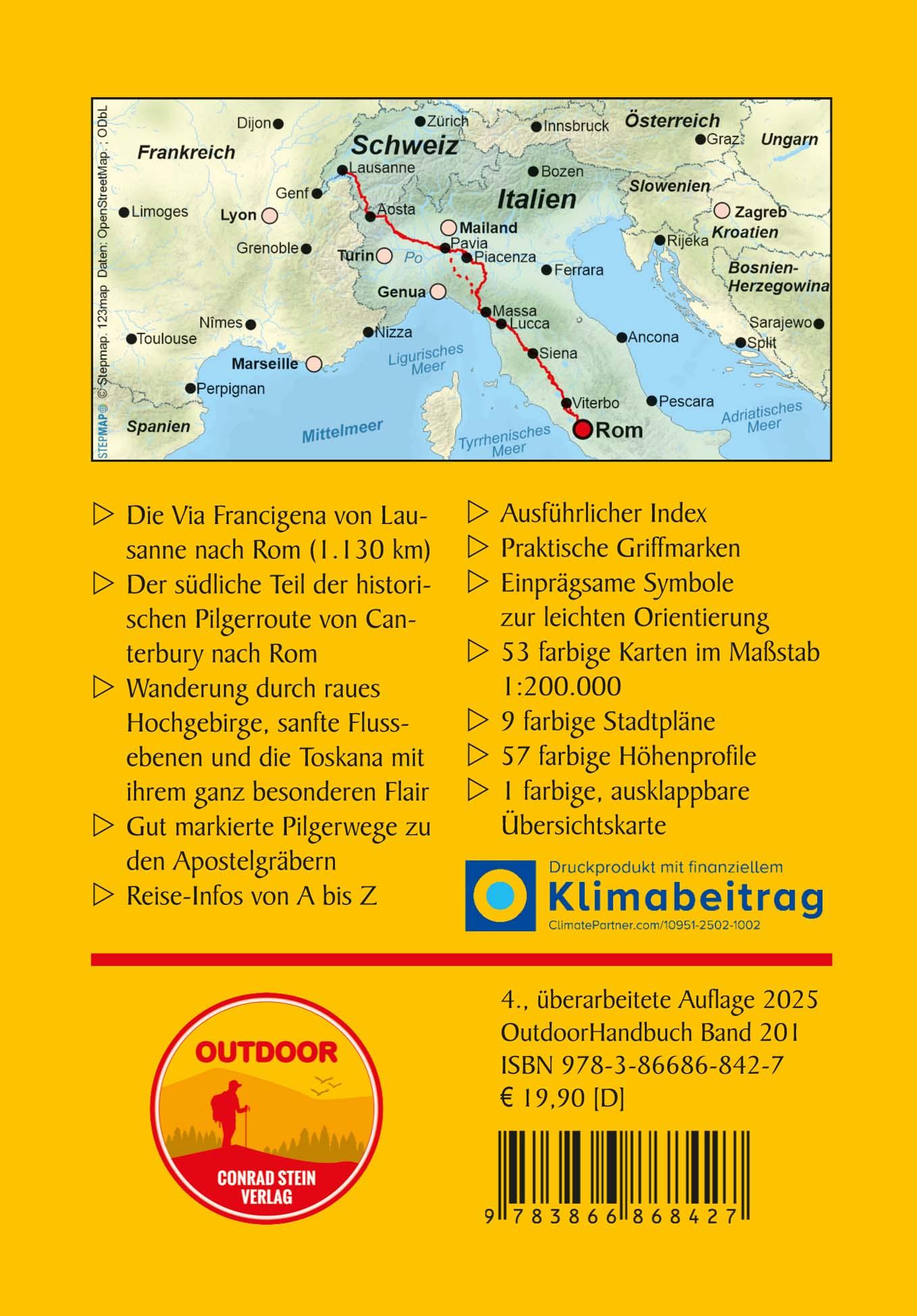 Rückseitencover Via Francigena von Lausanne nach Rom