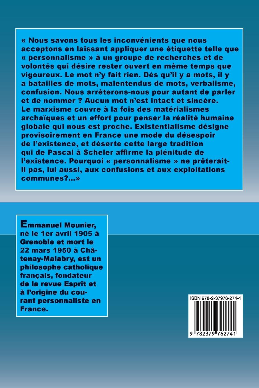 Rückseitencover Qu'est-ce que le personnalisme ?