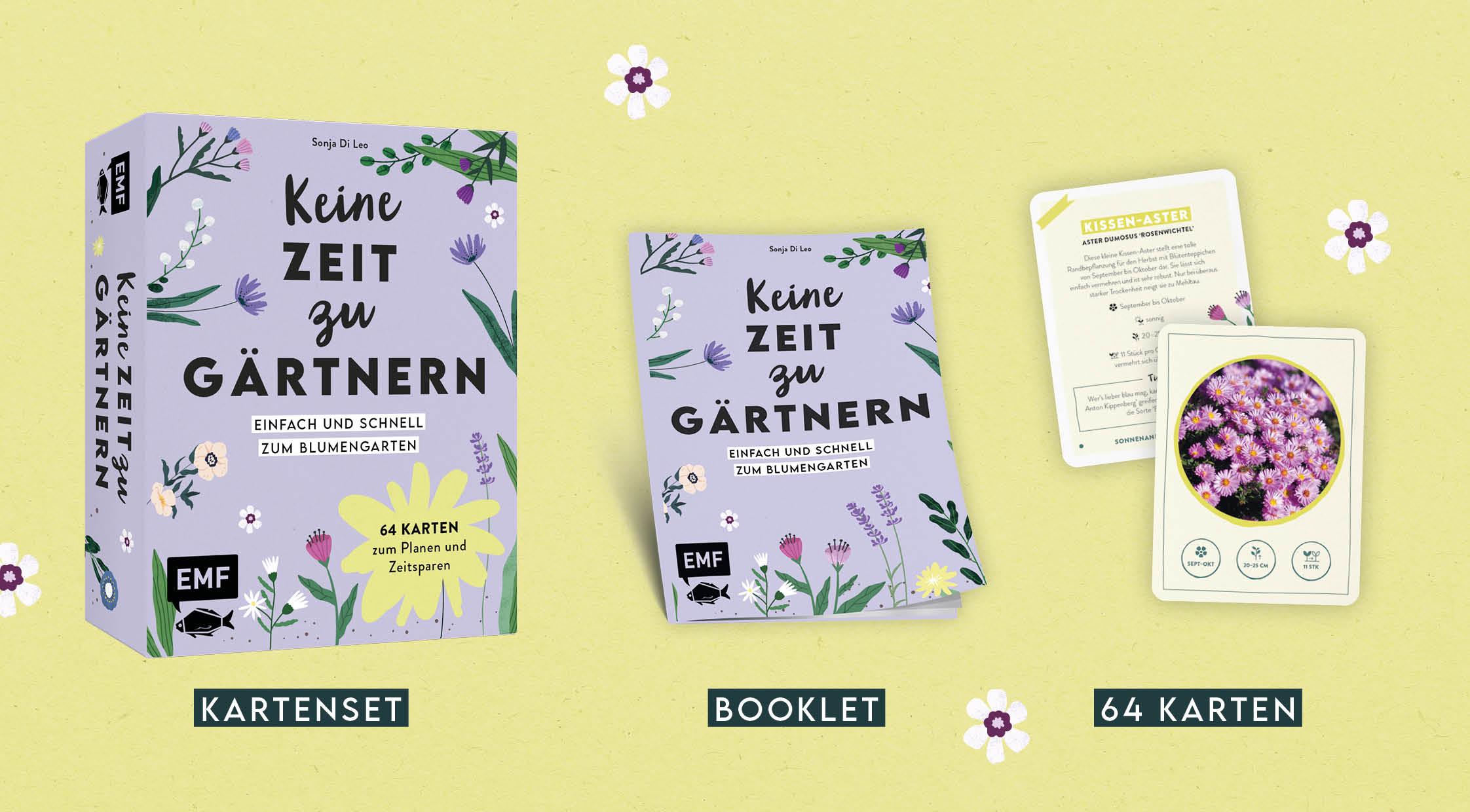 Beispielinhalt (Bild) Kartenset: Keine Zeit zu gärtnern - 64 Karten - Einfach und schnell zum Blumengarten