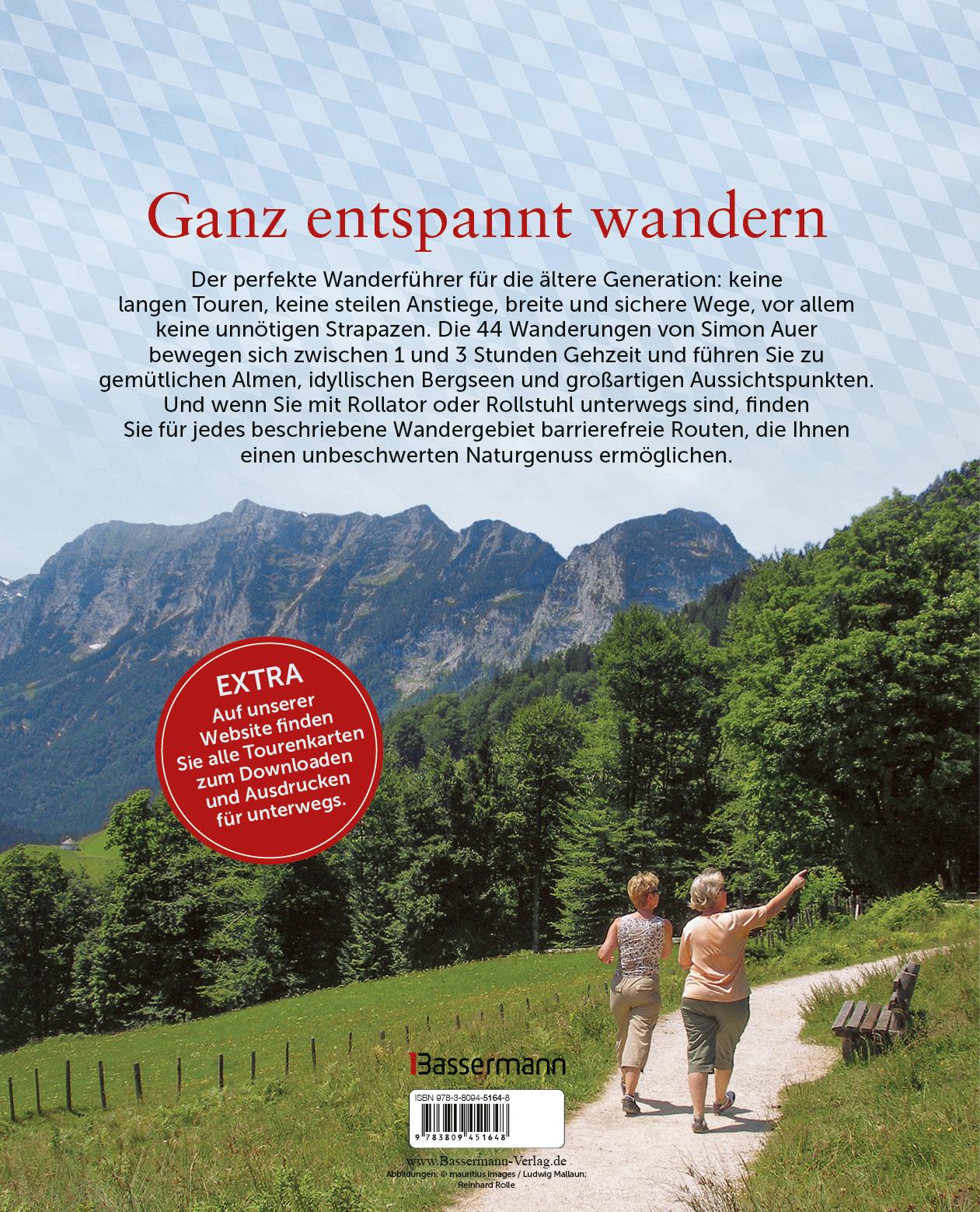 Beispielinhalt (Bild) Wandertouren für Senioren. 44 Routen zwischen Berchtesgaden & Füssen plus Routen für Rollstuhl und Rollator. Auch für Kinderwagen geeignet.