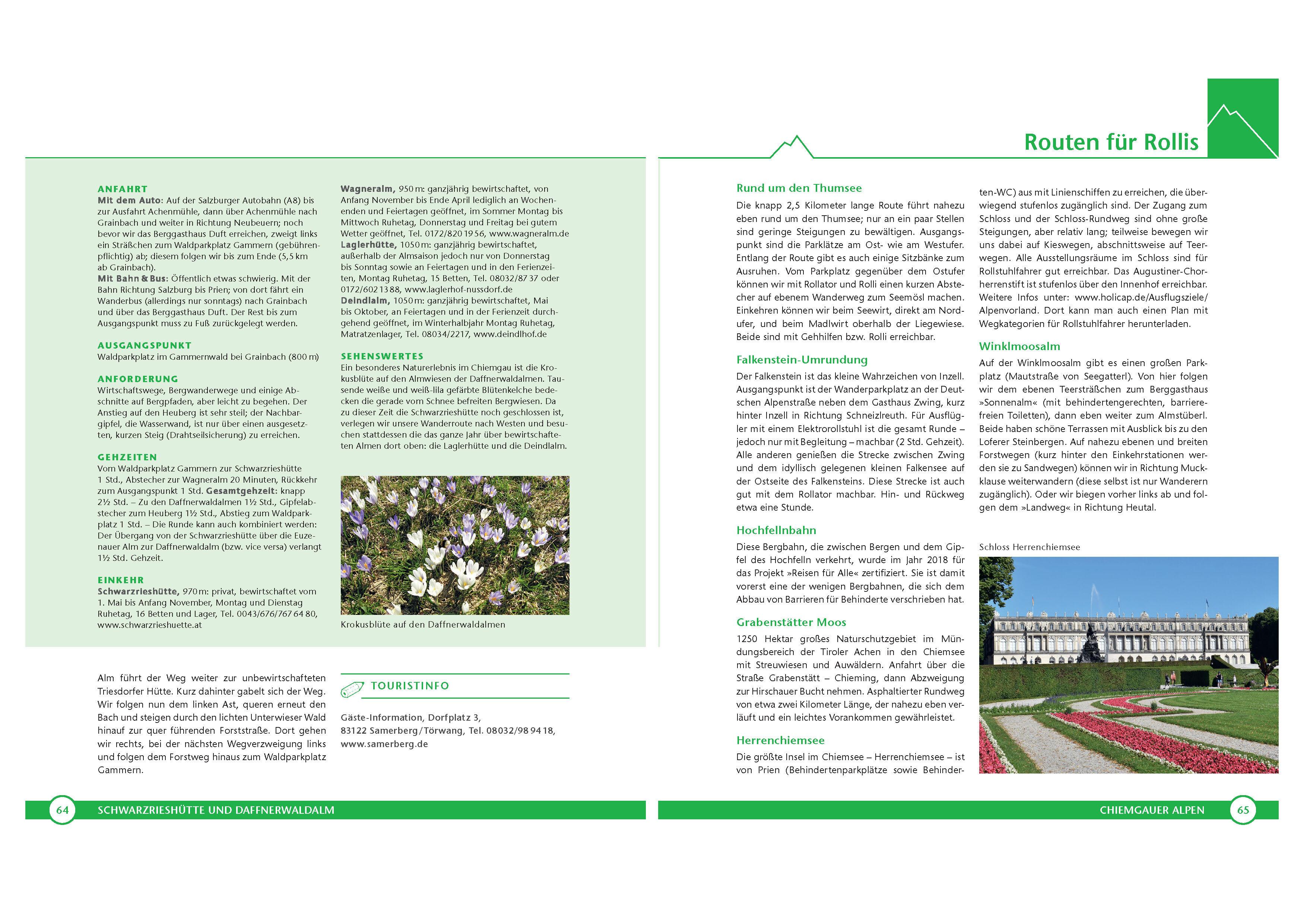 Beispielinhalt (Bild) Wandertouren für Senioren. 44 Routen zwischen Berchtesgaden & Füssen plus Routen für Rollstuhl und Rollator. Auch für Kinderwagen geeignet.