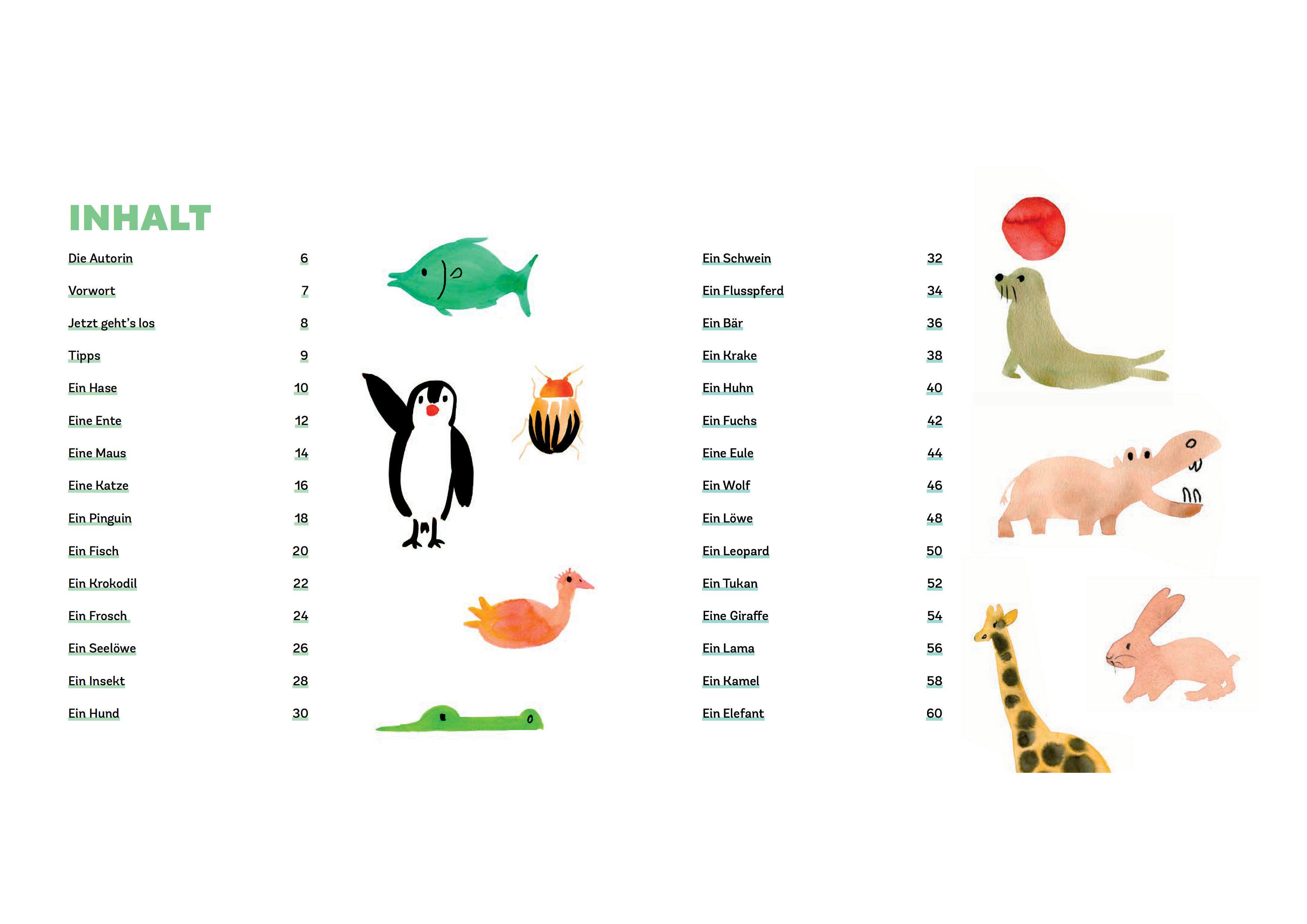 Beispielinhalt (Bild) Wasserfarben-Spaß: Tiere malen. Mit wenigen Pinselstrichen. Für Aquarell- und Wasserfarben.