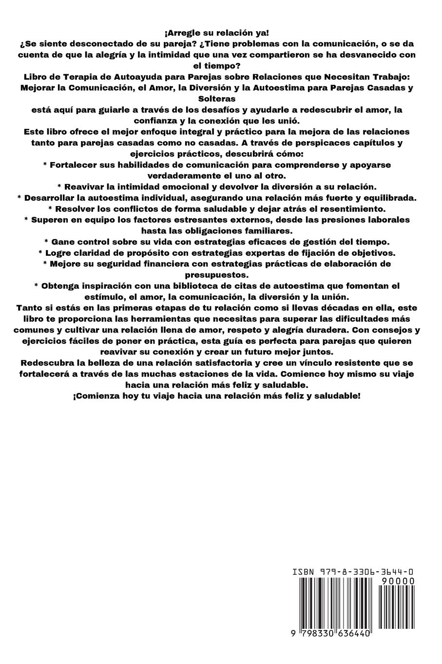 Rückseitencover Libro de terapia de autoayuda para parejas sobre relaciones que necesitan mejorar