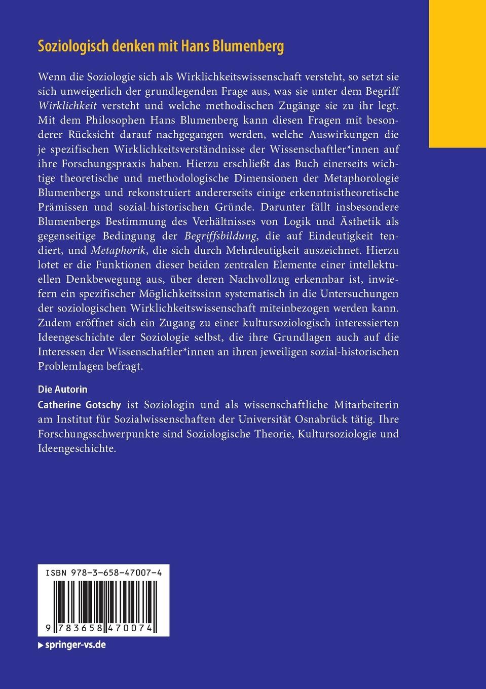 Rückseitencover Soziologisch denken mit Hans Blumenberg